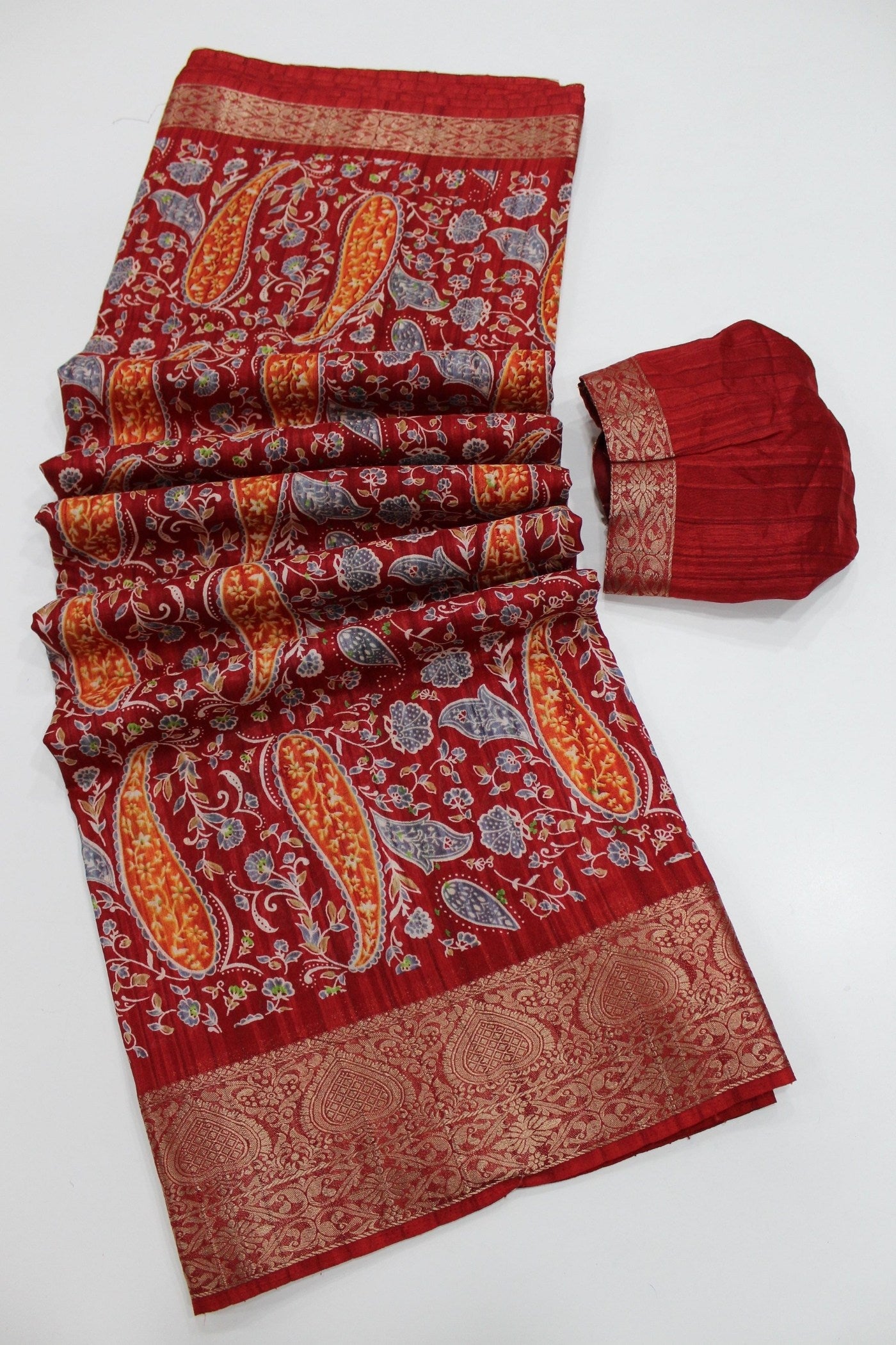 Buy MySilkLove Flush Mahogany Red Banarasi Printed Saree Online