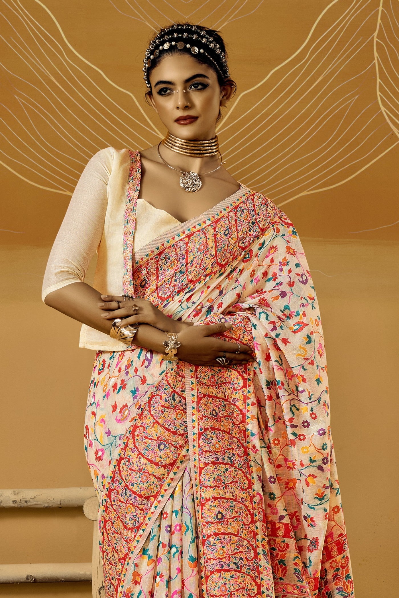 Buy MySilkLove Alhambra Cream Kashmiri Handloom Jamewar Saree Online