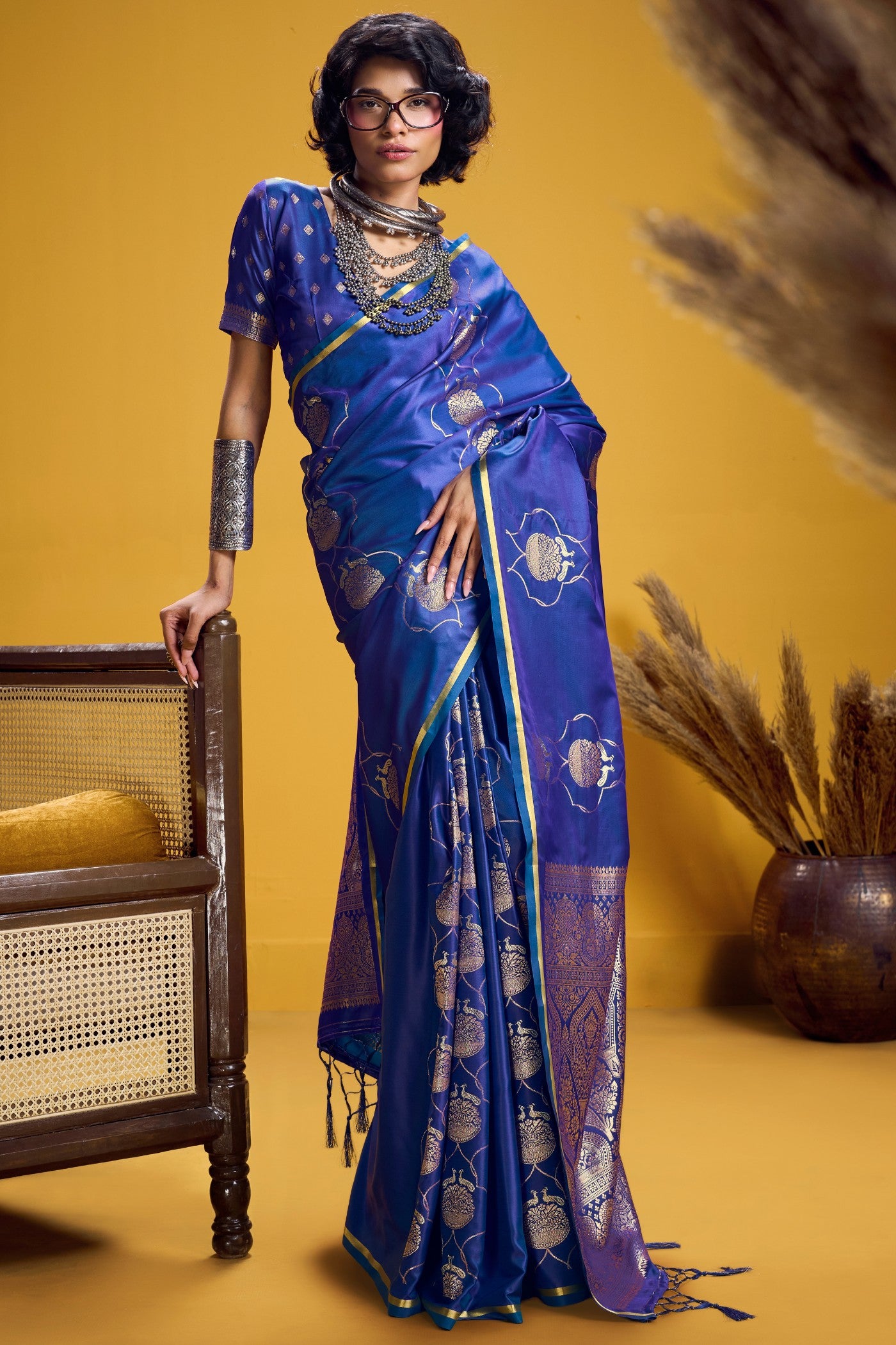 Buy MySilkLove Celtic Blue Handloom Satin Silk Saree Online