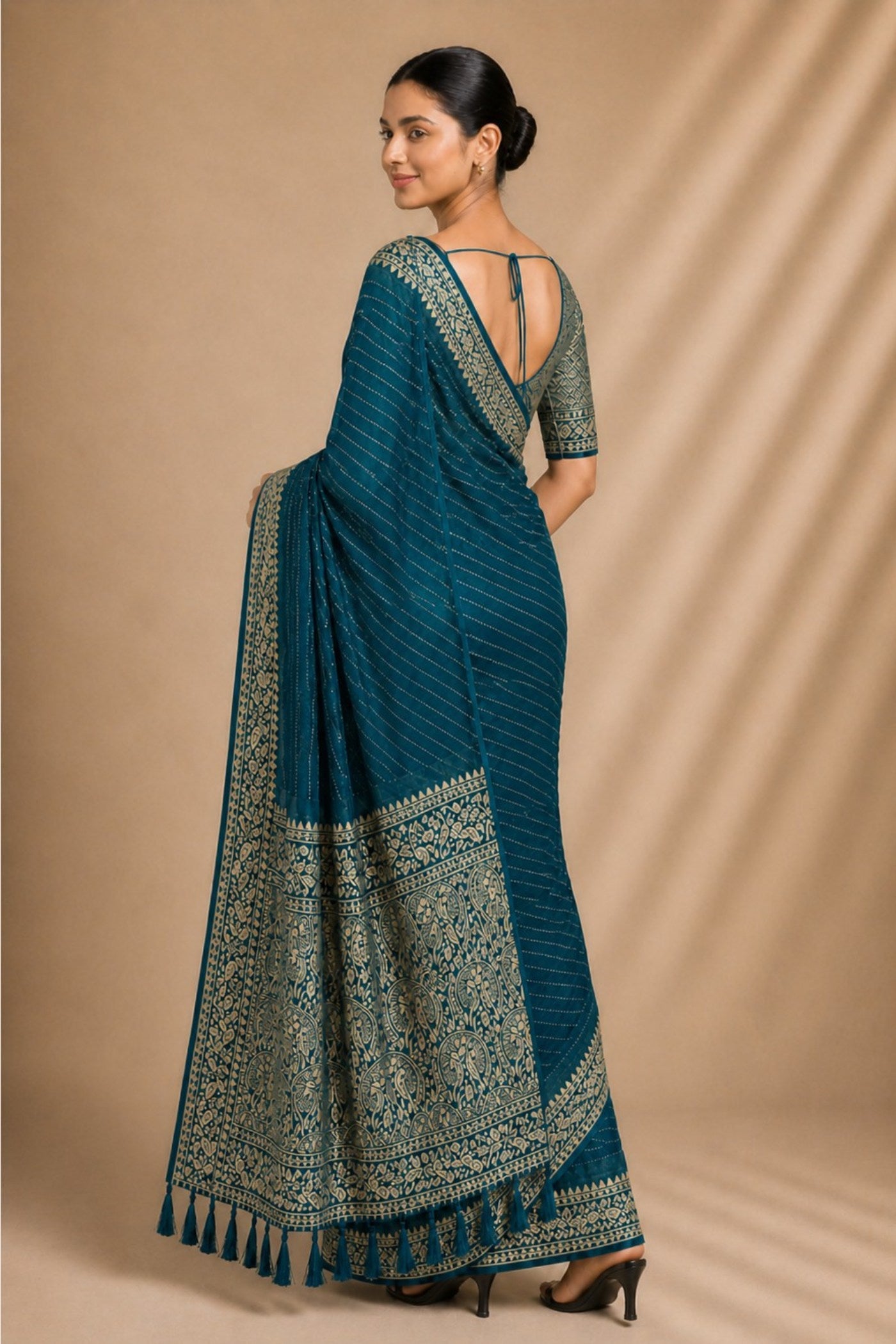 Buy MySilkLove Ocean Blue Woven Chiffon Saree Online