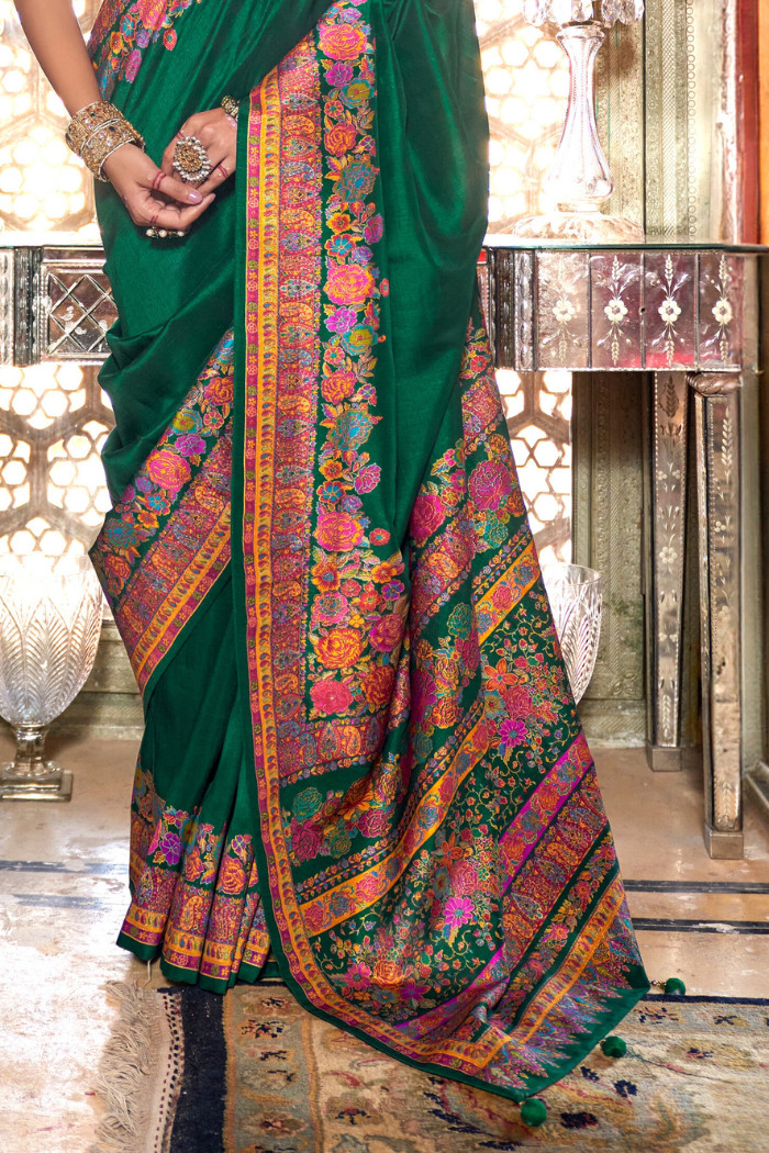 Buy MySilkLove Watercourse Green Printed Banarasi Saree Online