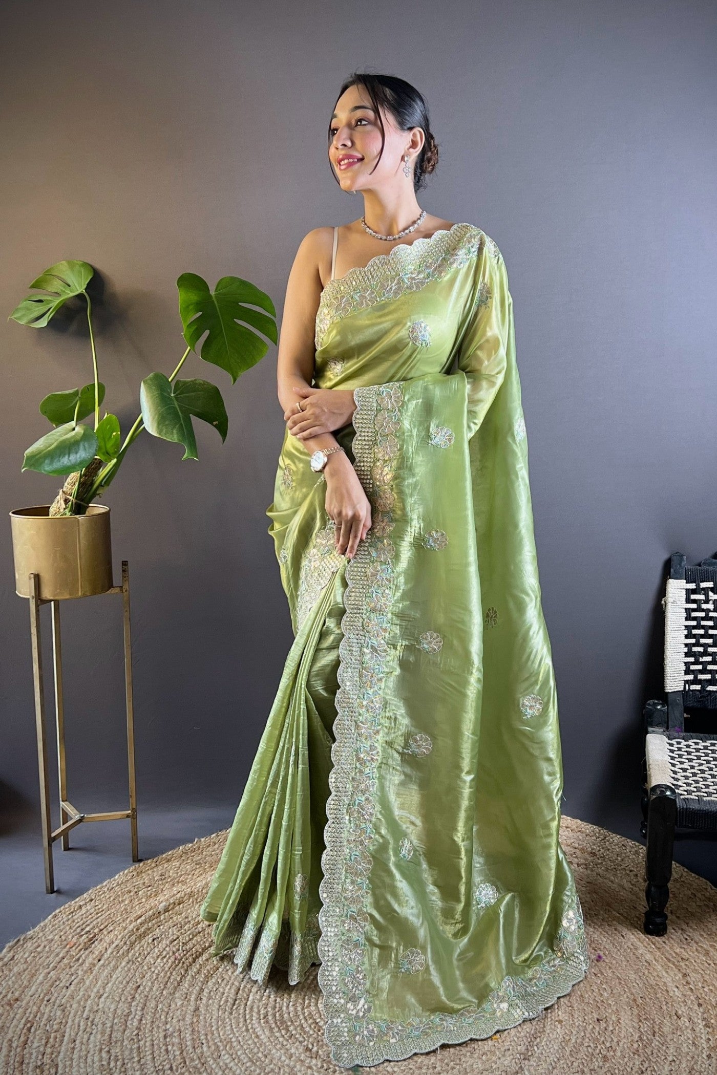 Buy MySilkLove Norway Green Embroidered Party Wear Saree Online