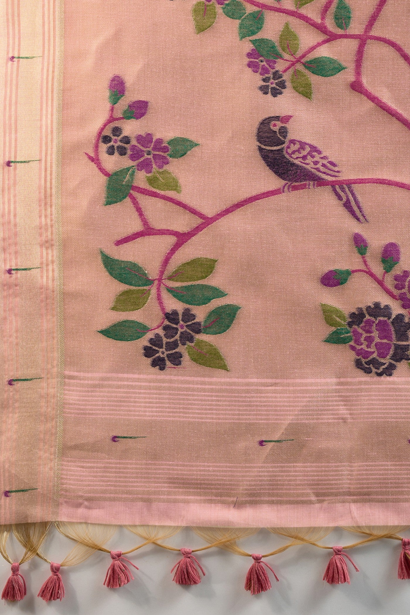 Buy MySilkLove Pink Pearl Woven Muga Cotton Paithani Saree Online