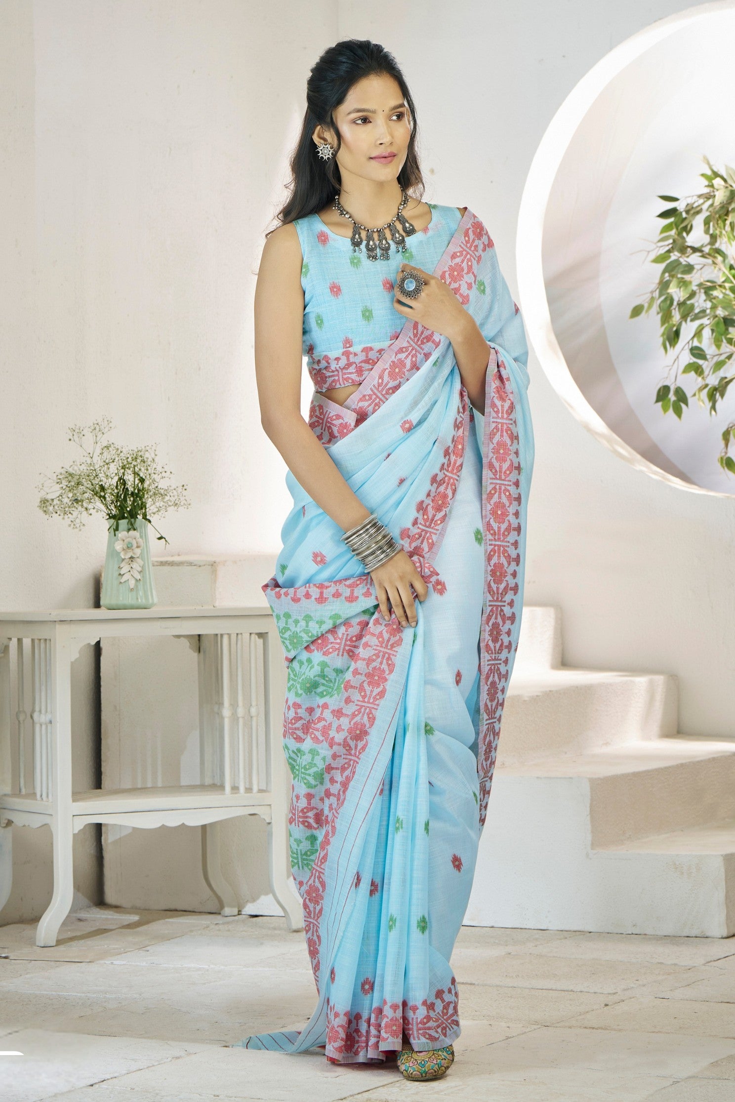 MySilkLove Nepal Blue Woven Linen Saree