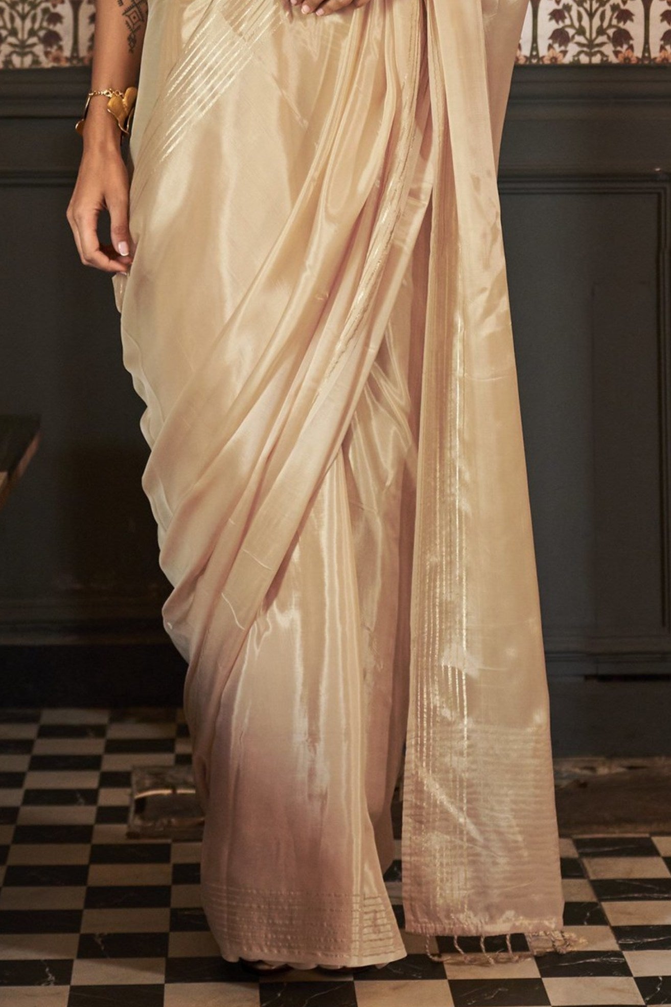 Buy MySilkLove Brandy Cream Viscose Satin Handloom Saree Online