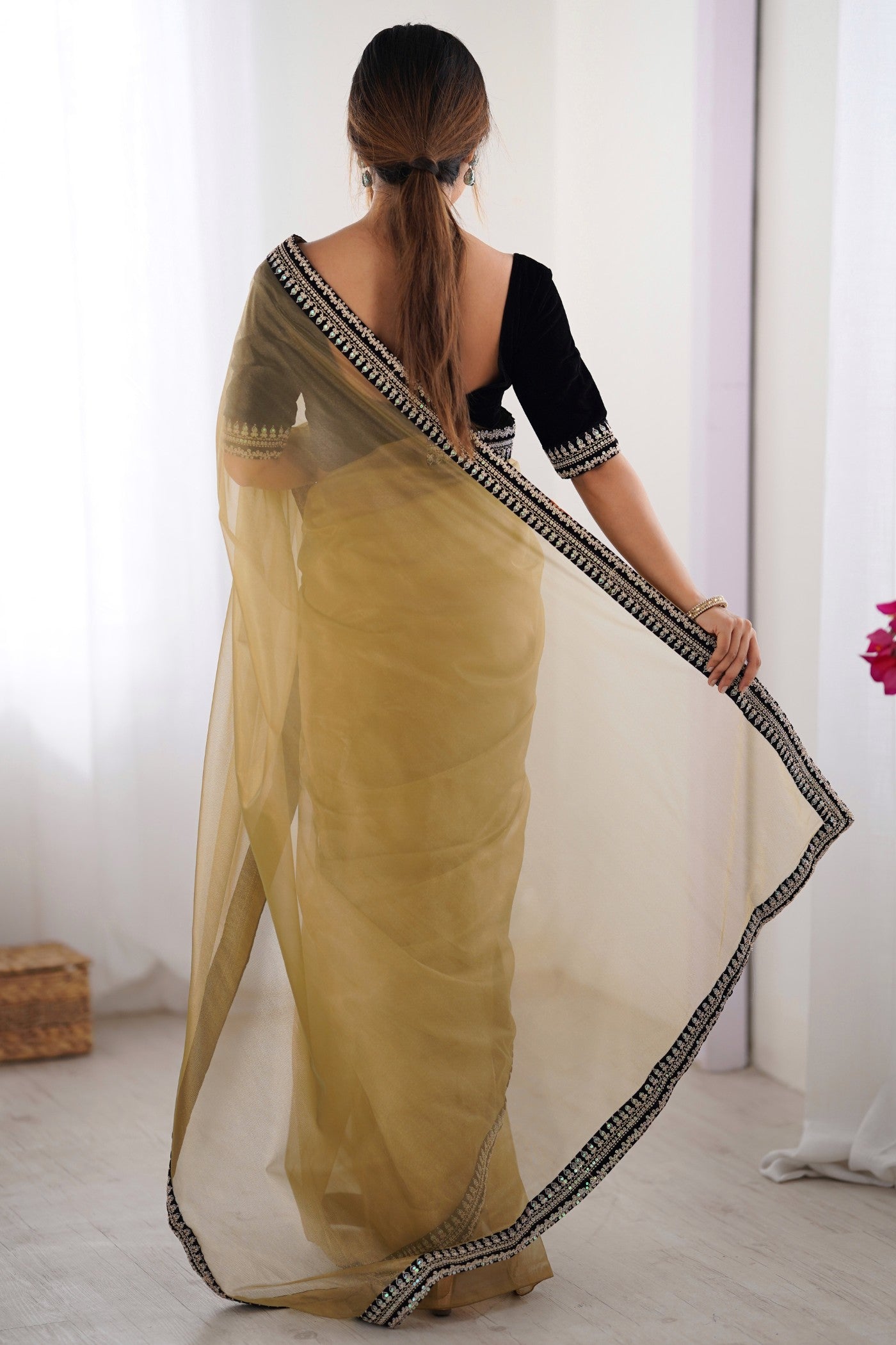 Buy MySilkLove Dijon Yellow Partywear Net Saree Online