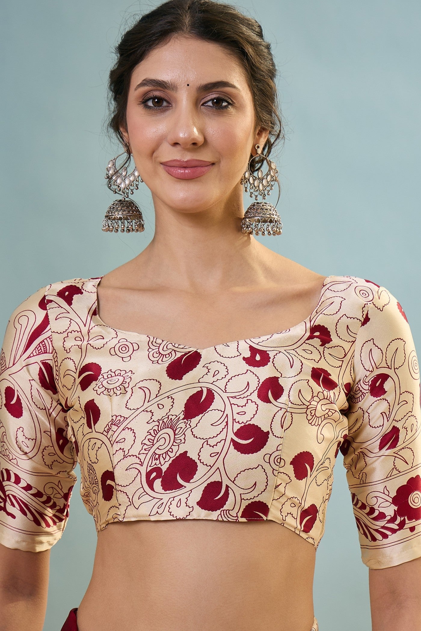 Buy MySilkLove Berry Red Ajrakh Printed Satin Crepe Silk Saree Online