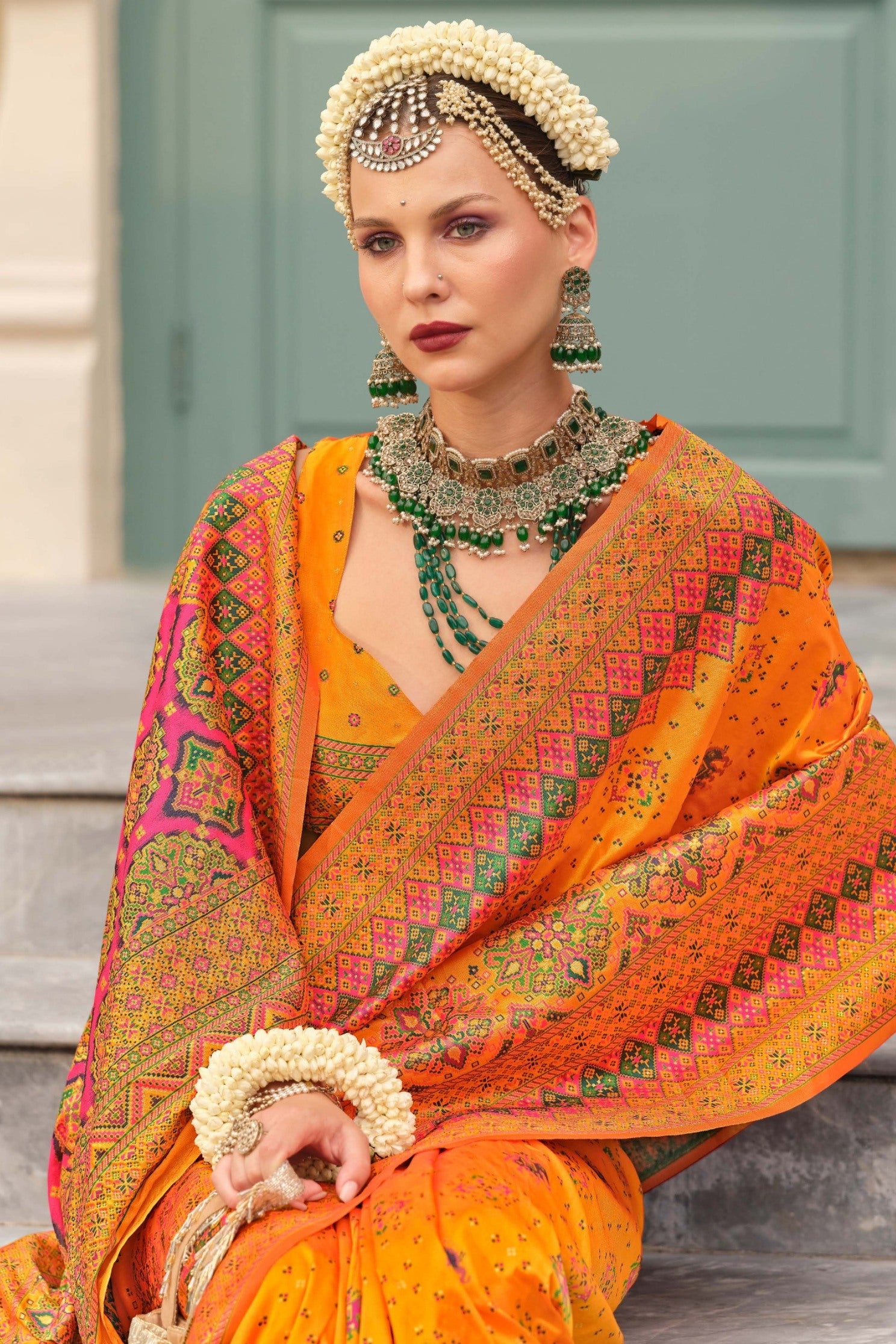 Buy MySilkLove Zest Orange Printed Kashmiri Jamewar Silk Saree Online