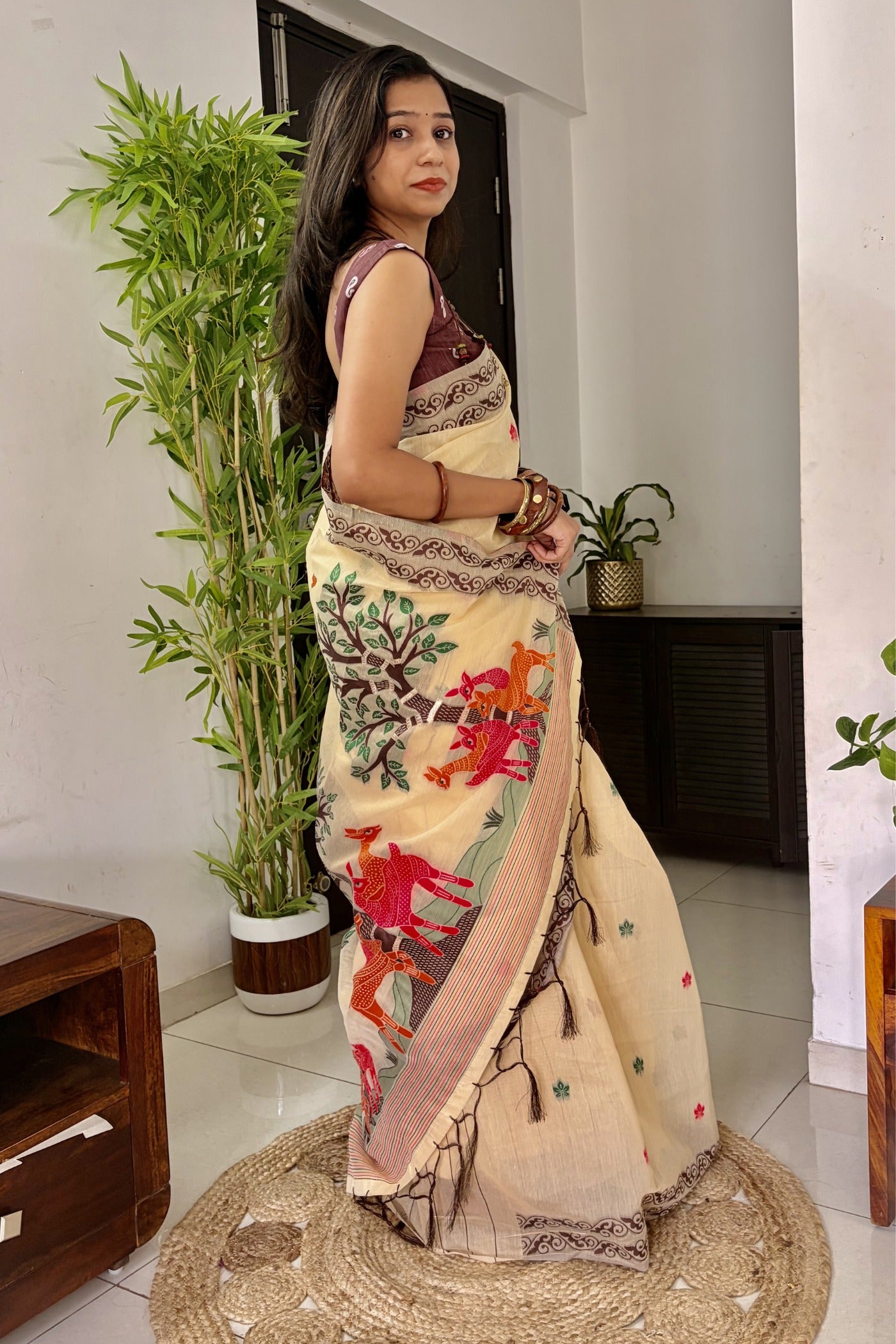 Buy MySilkLove Brandy Handloom Muga Cotton Saree Online