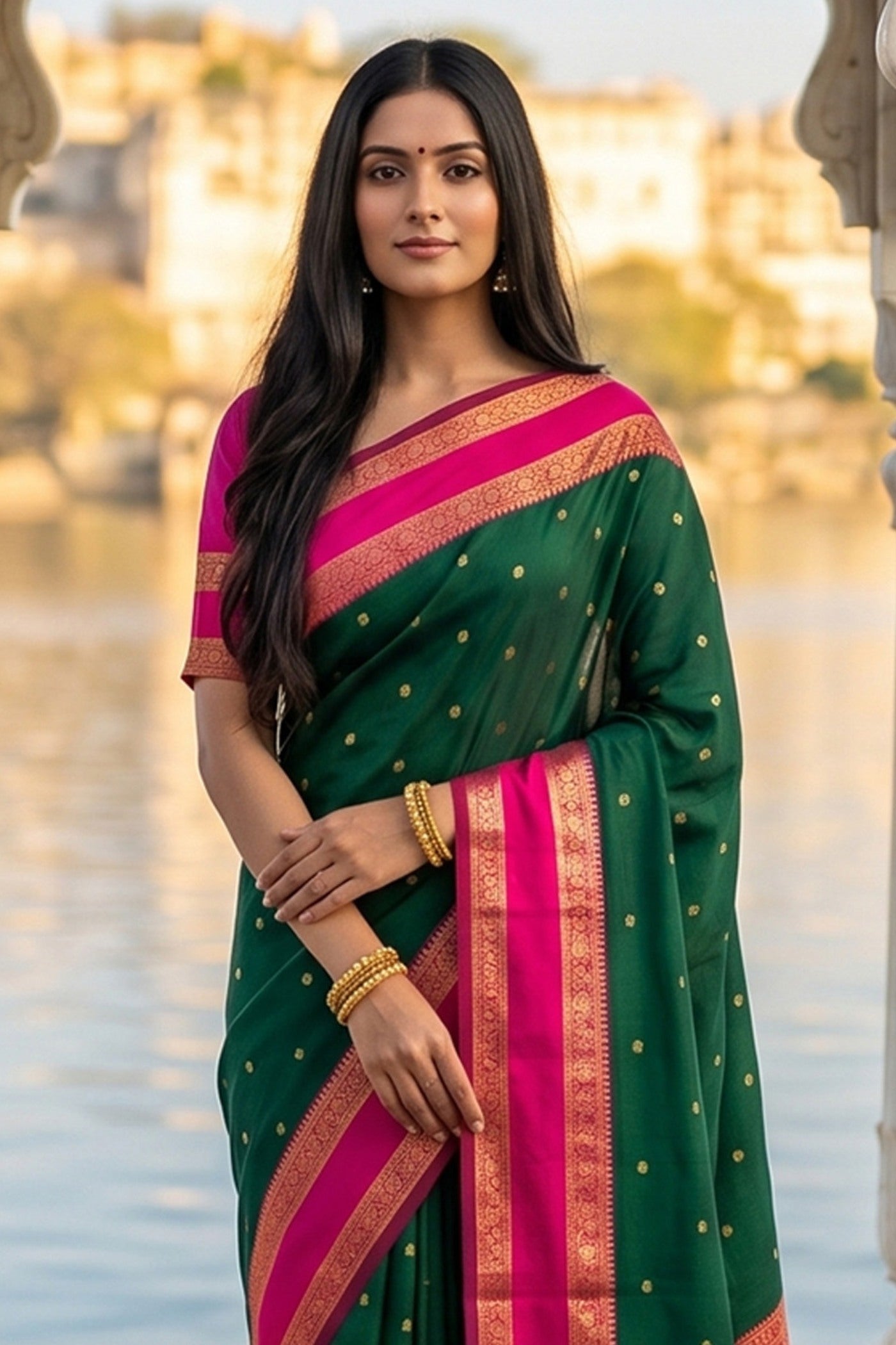 Buy MySilkLove Dark Green and Red Woven Banarasi Saree Online