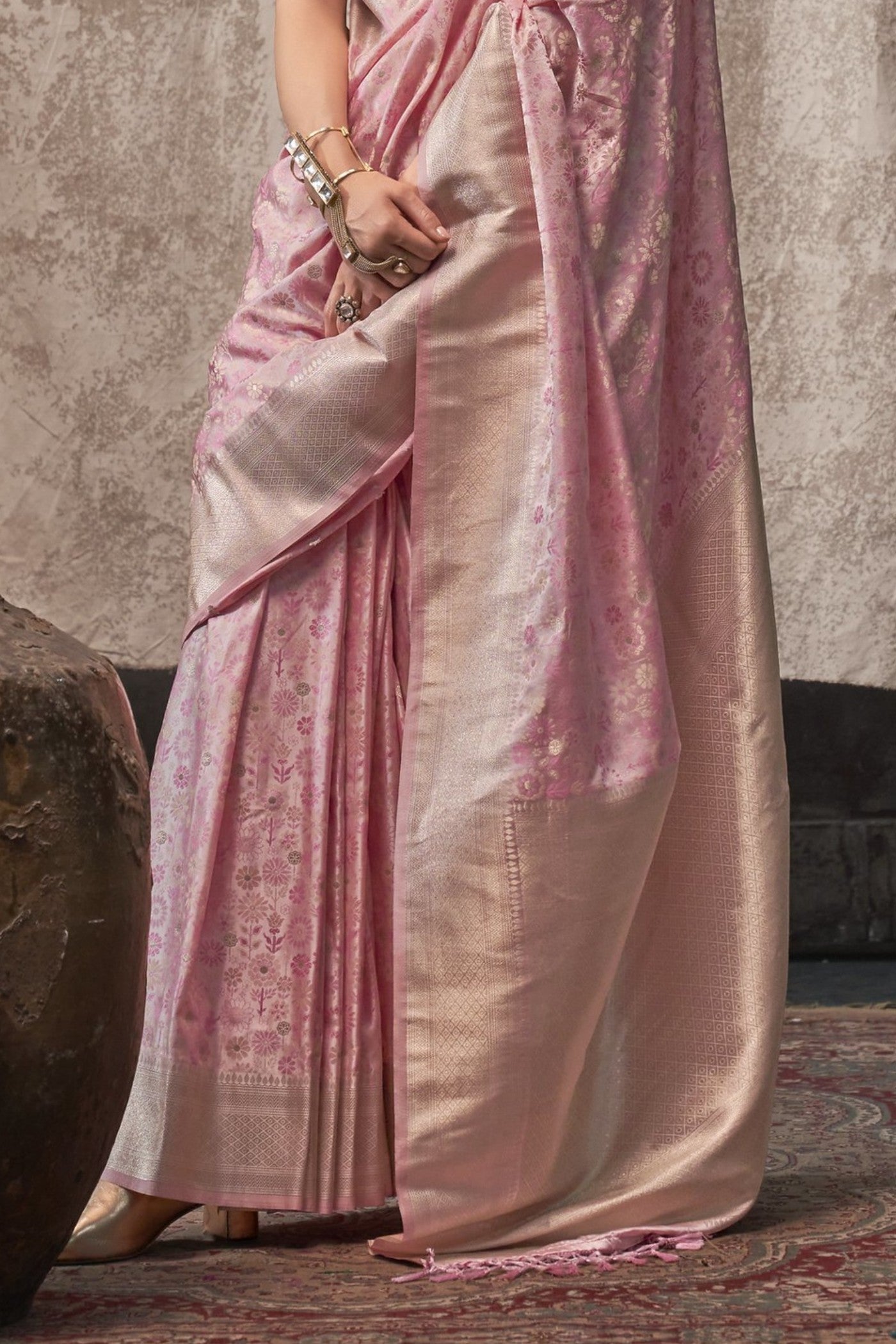 Buy MySilkLove Melon Pink Banarasi Handloom Saree Online