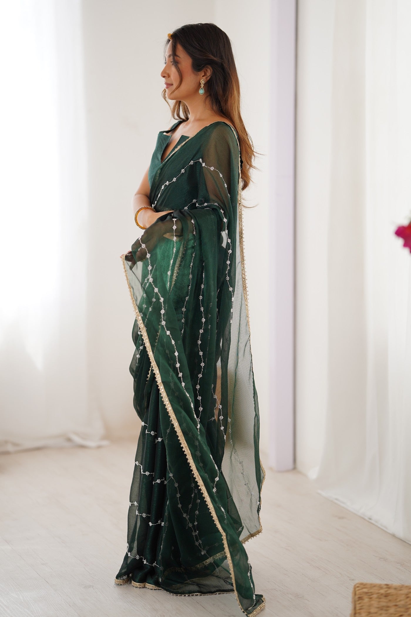 Buy MySilkLove Spring Green Chiffon Partywear Saree Online