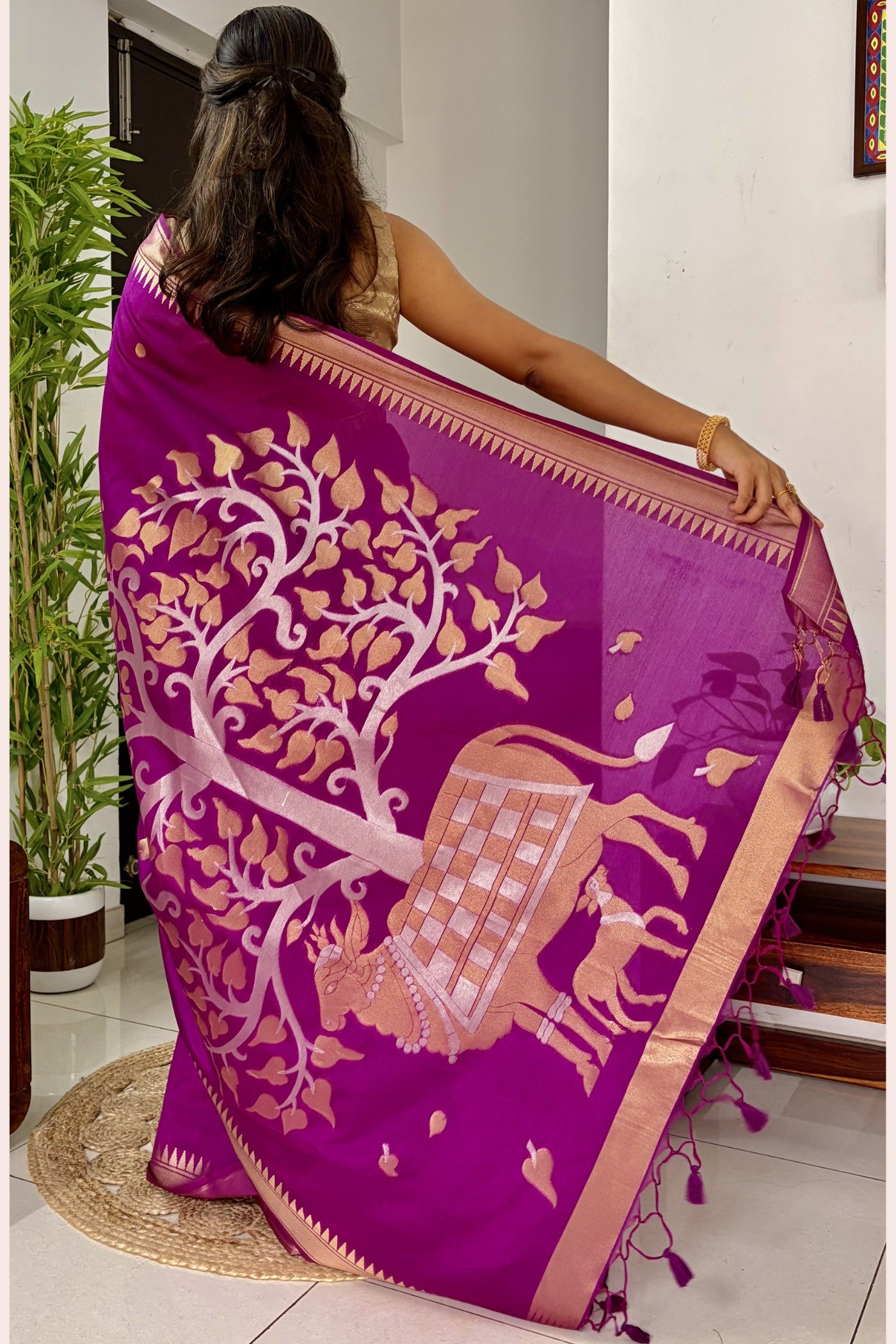 Buy MySilkLove Mulberry Purple Handloom Satin Linen Silk Saree Online