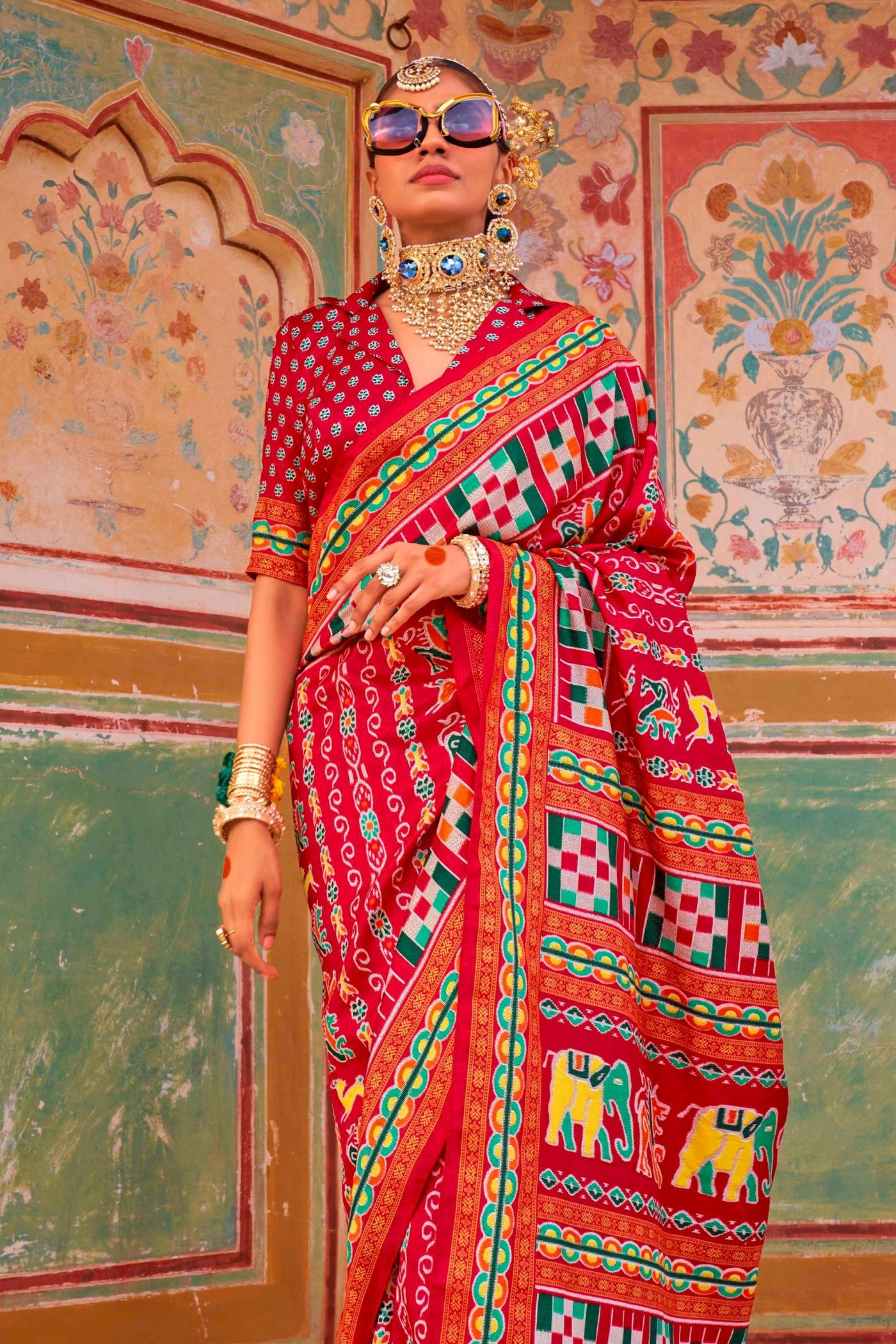 Buy MySilkLove Punch Red Printed Patola Saree Online