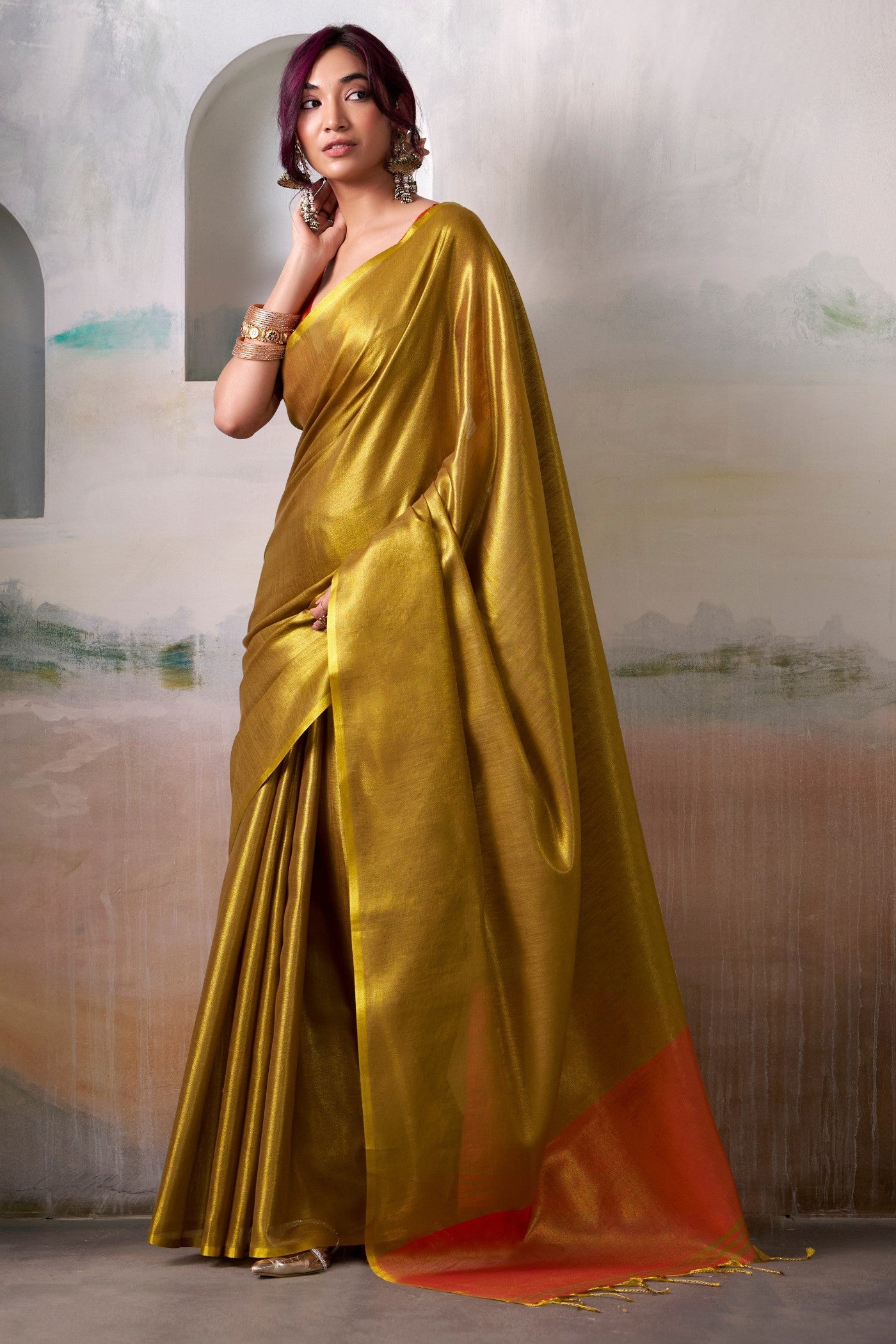 Buy MySilkLove Luxury Gold Handloom Tissue Saree Online