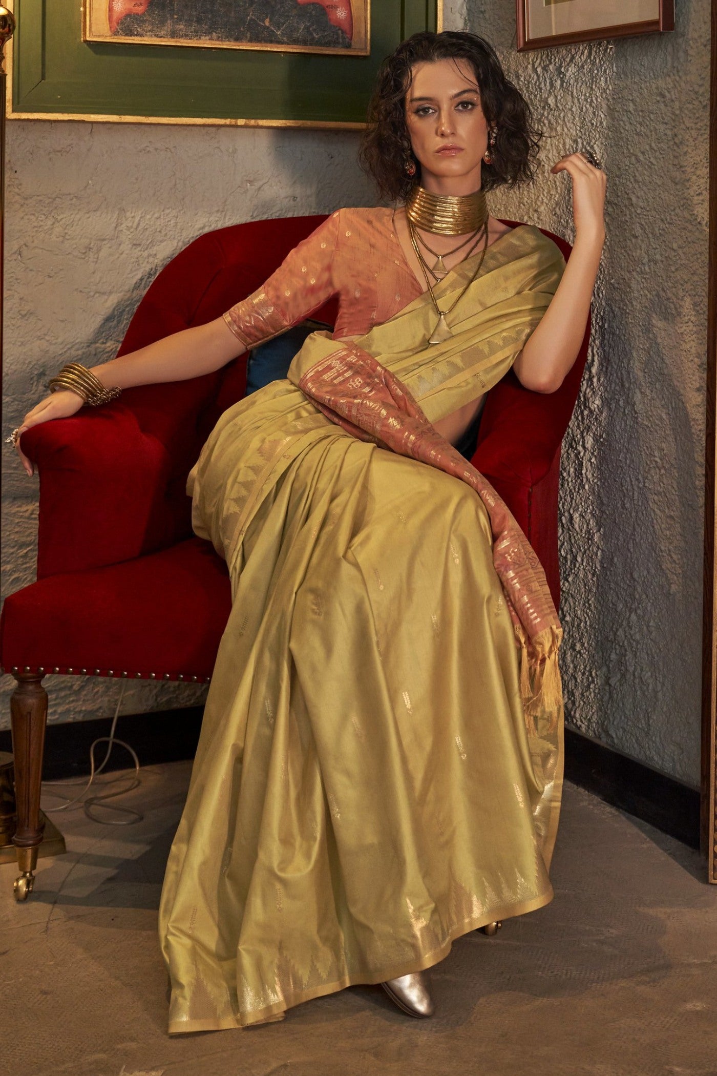 Buy MySilkLove Zest Yellow Woven Linen Saree Online