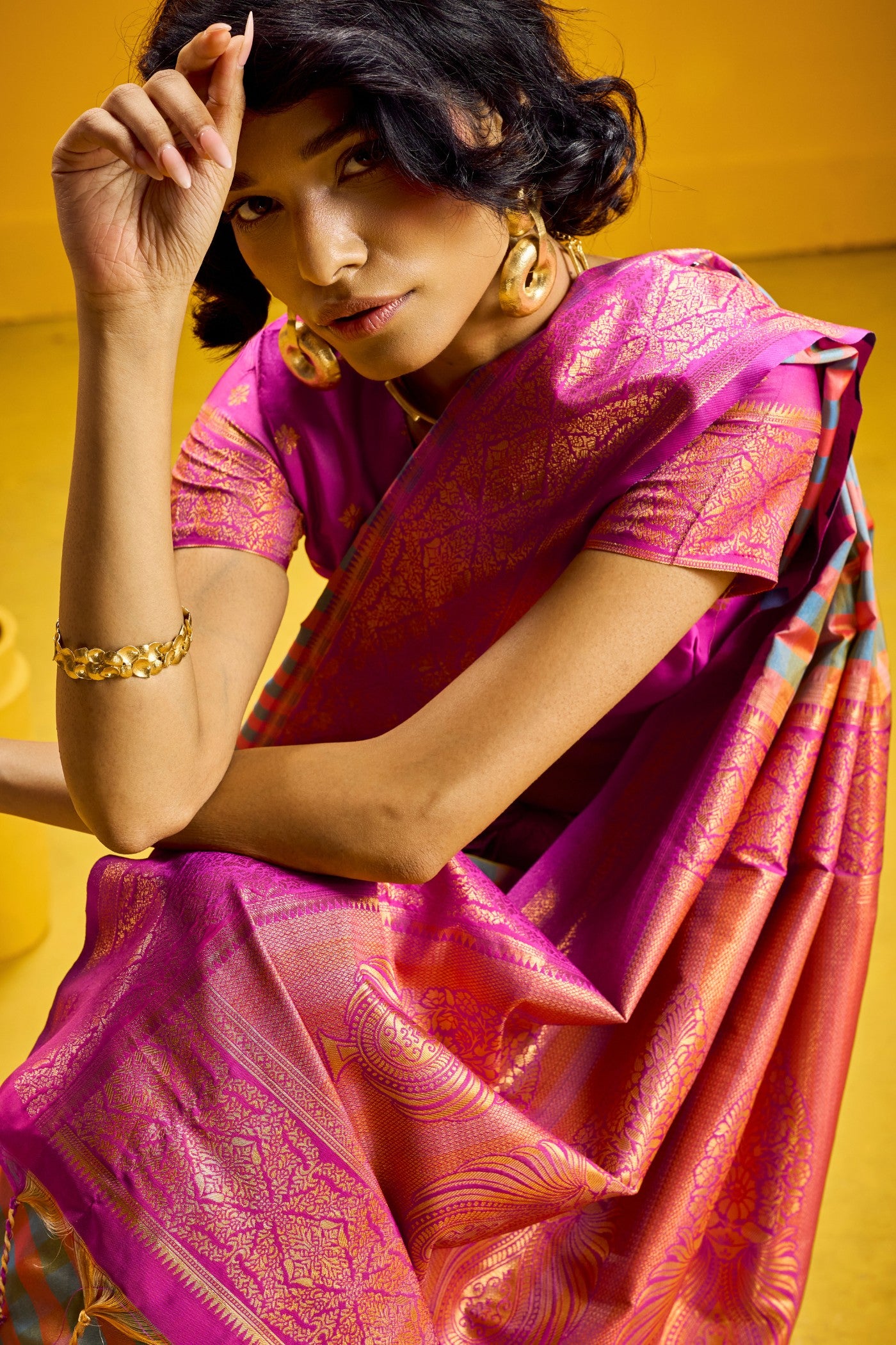 MySilkLove Emerald Green Banarasi Two Tone Checks Handloom Saree