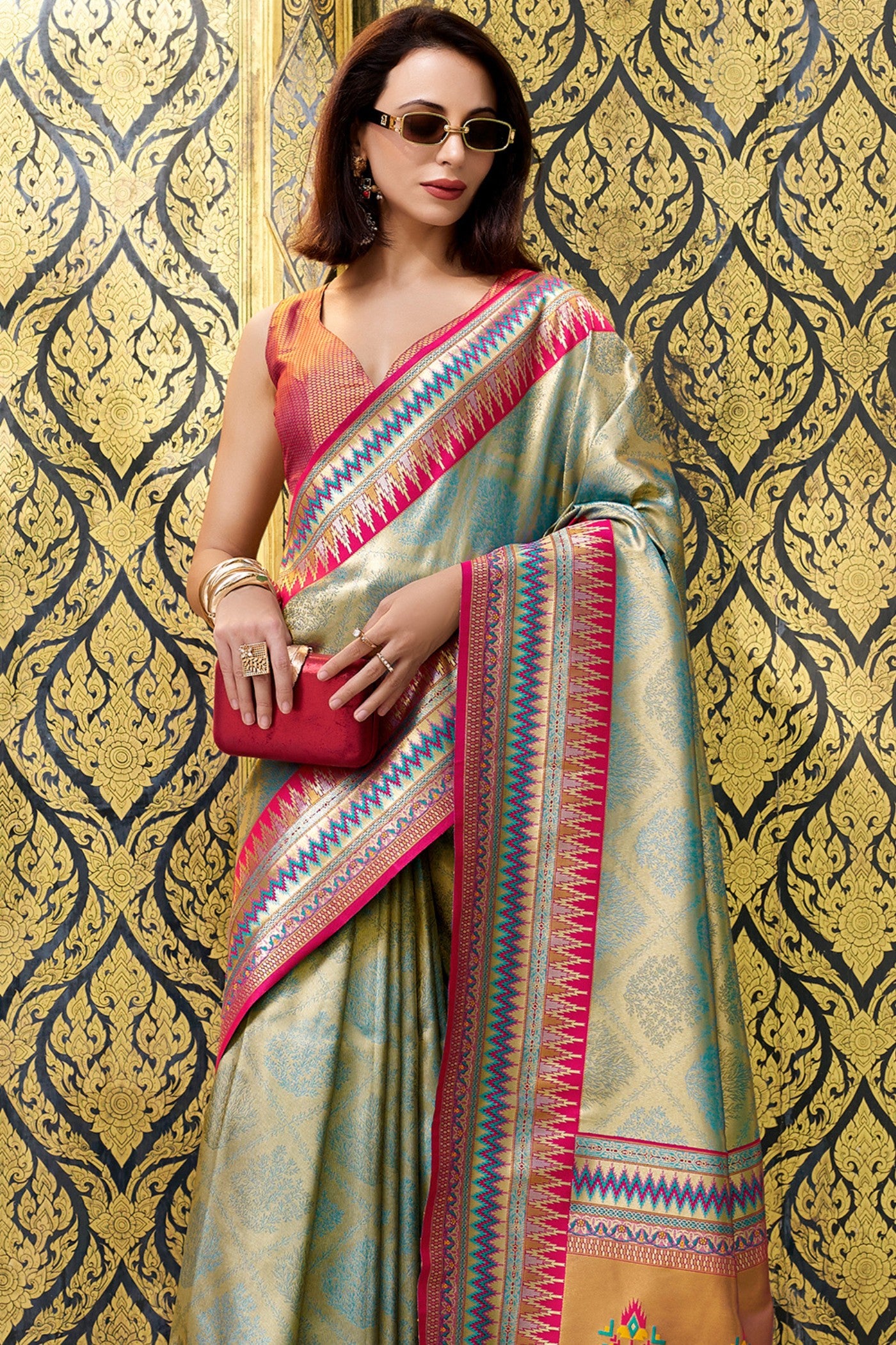 Buy MySilkLove Slimy Green Tissue Handloom Saree Online