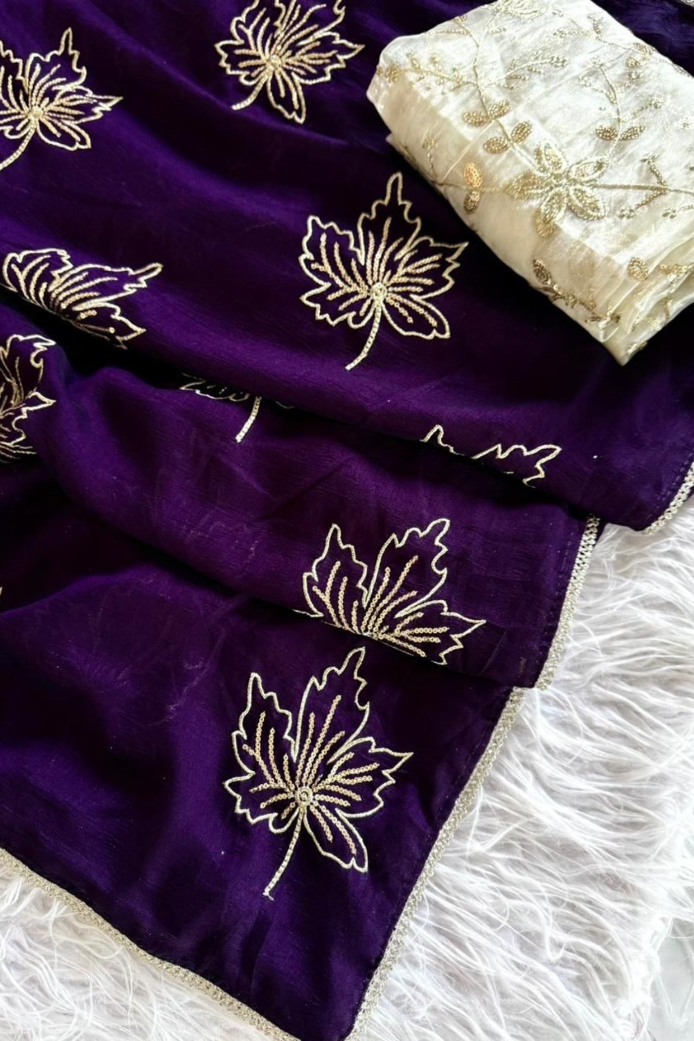 Buy MySilkLove Amethyst Purple Designer Embroidery Partywear Saree Online