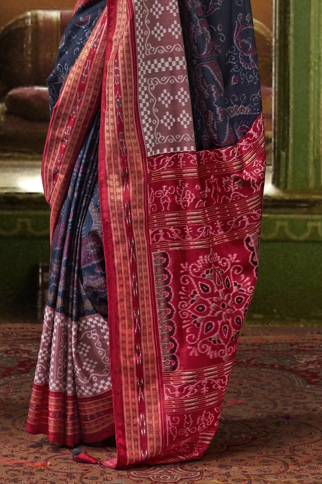 Buy MySilkLove Navy Blue Printed Patola Saree Online