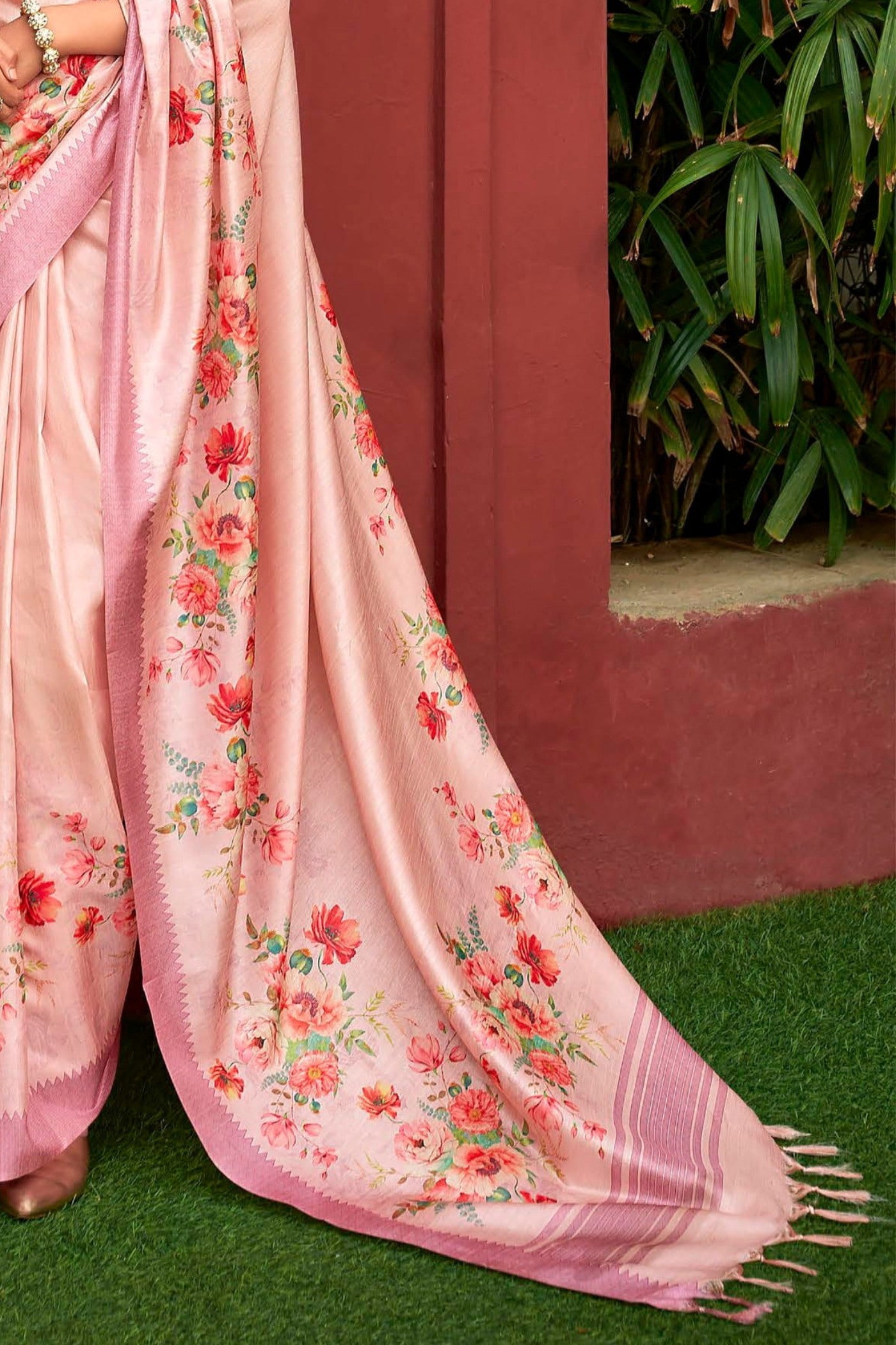 Buy MySilkLove Mandys Pink Digital Printed Banarasi Saree Online