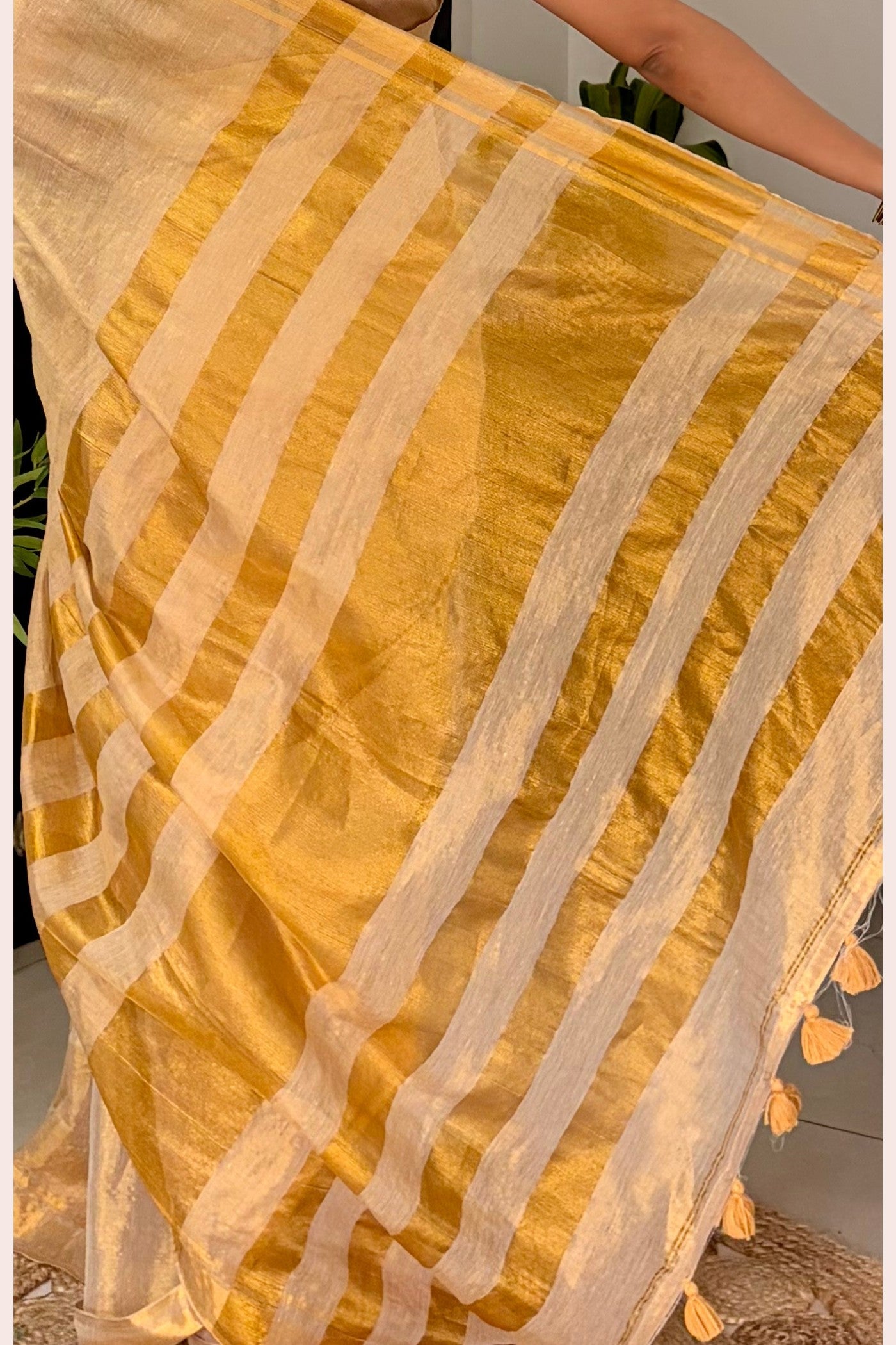 Buy MySilkLove Butter Cream Tissue Woven Silk Saree Online