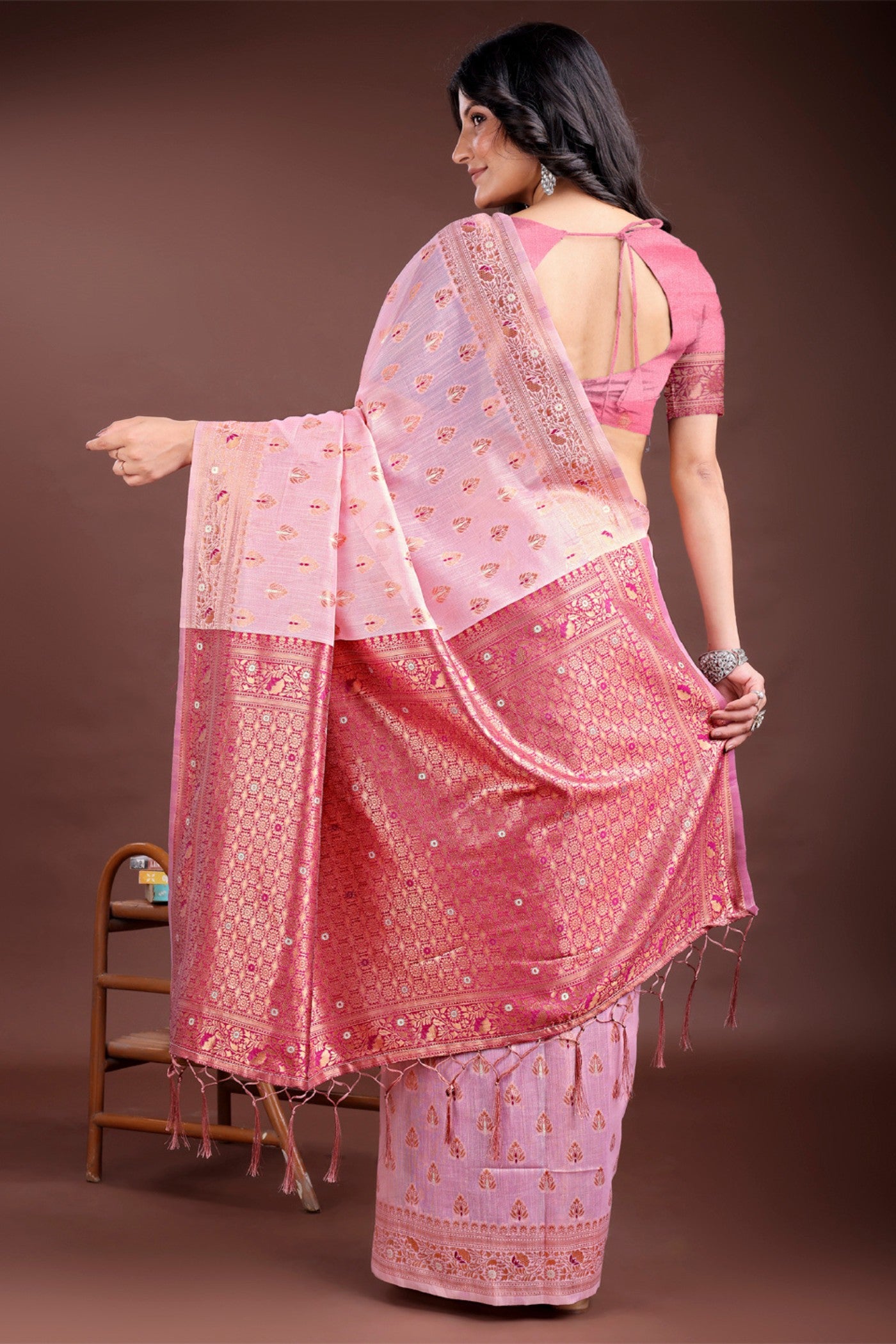Buy MySilkLove New York Pink Linen Cotton Saree Online