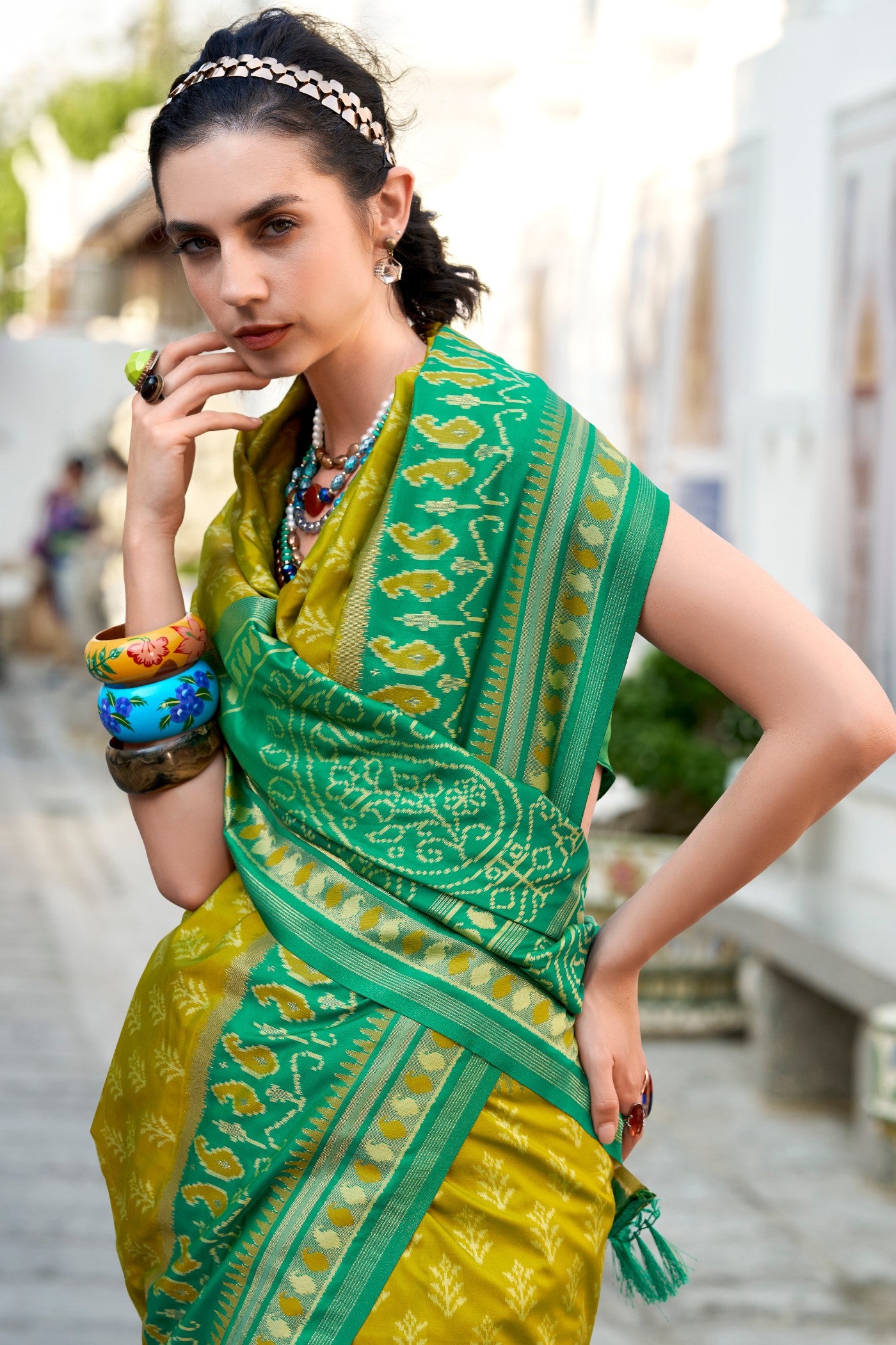 MySilkLove Hokey Pokey Green Woven Banarasi Saree