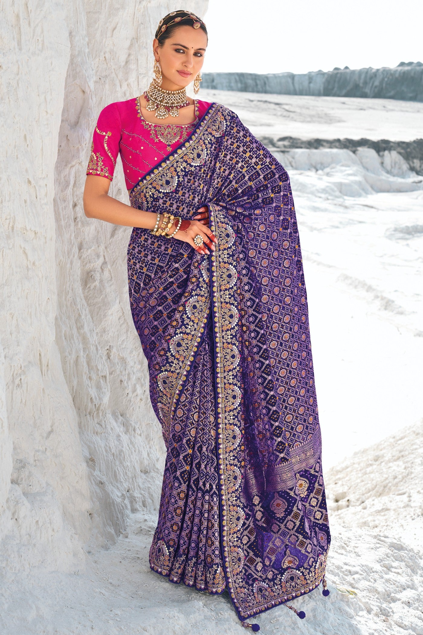 Buy MySilkLove Berry Blue Georgette Patola Saree Online