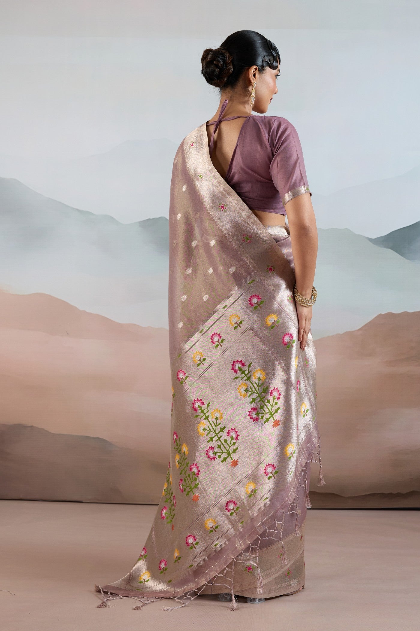 Buy MySilkLove Veil Purple Zari Woven Tissue Paithani Saree Online