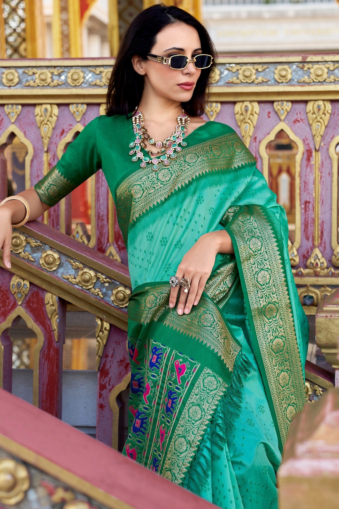 Buy MySilkLove Puerto Rico Green Woven Tussar Silk Saree Online