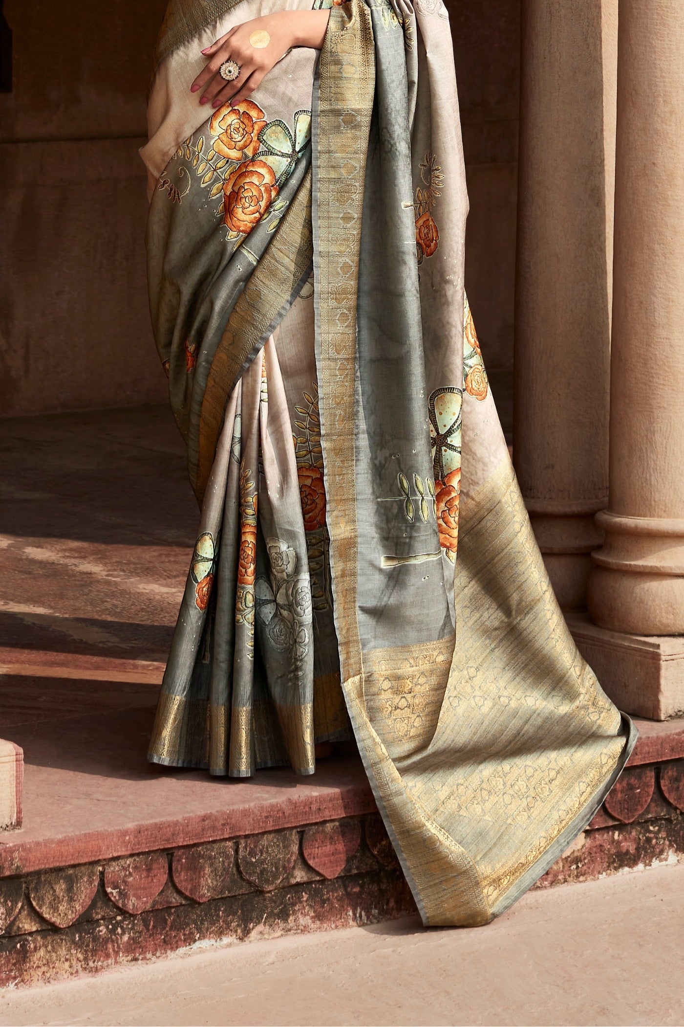 Buy MySilkLove Mim Grey Banarasi Handloom Saree Online