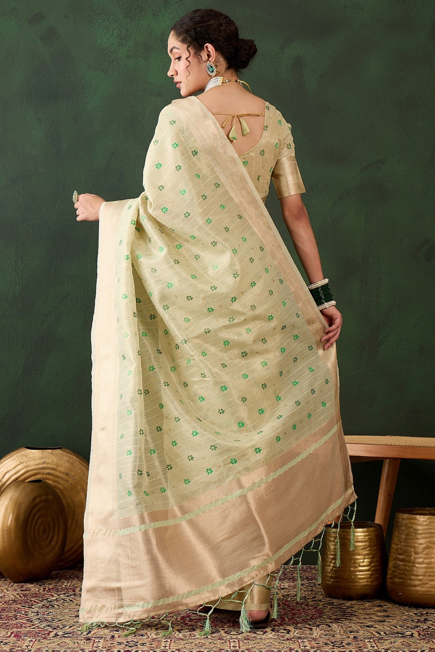 Buy MySilkLove Pista Green Woven Khadi Organza Saree Online