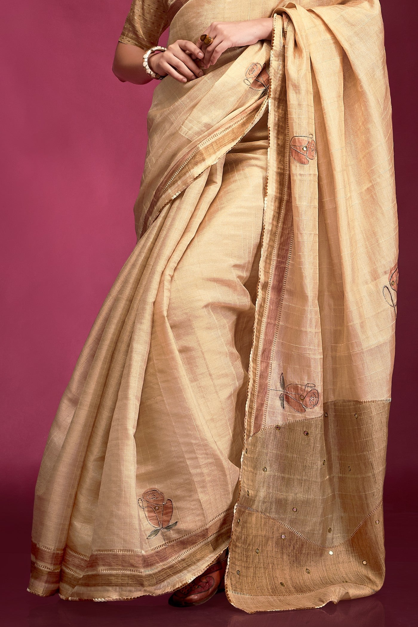 Buy MySilkLove Butter Cream Woven Tussar Silk Saree Online