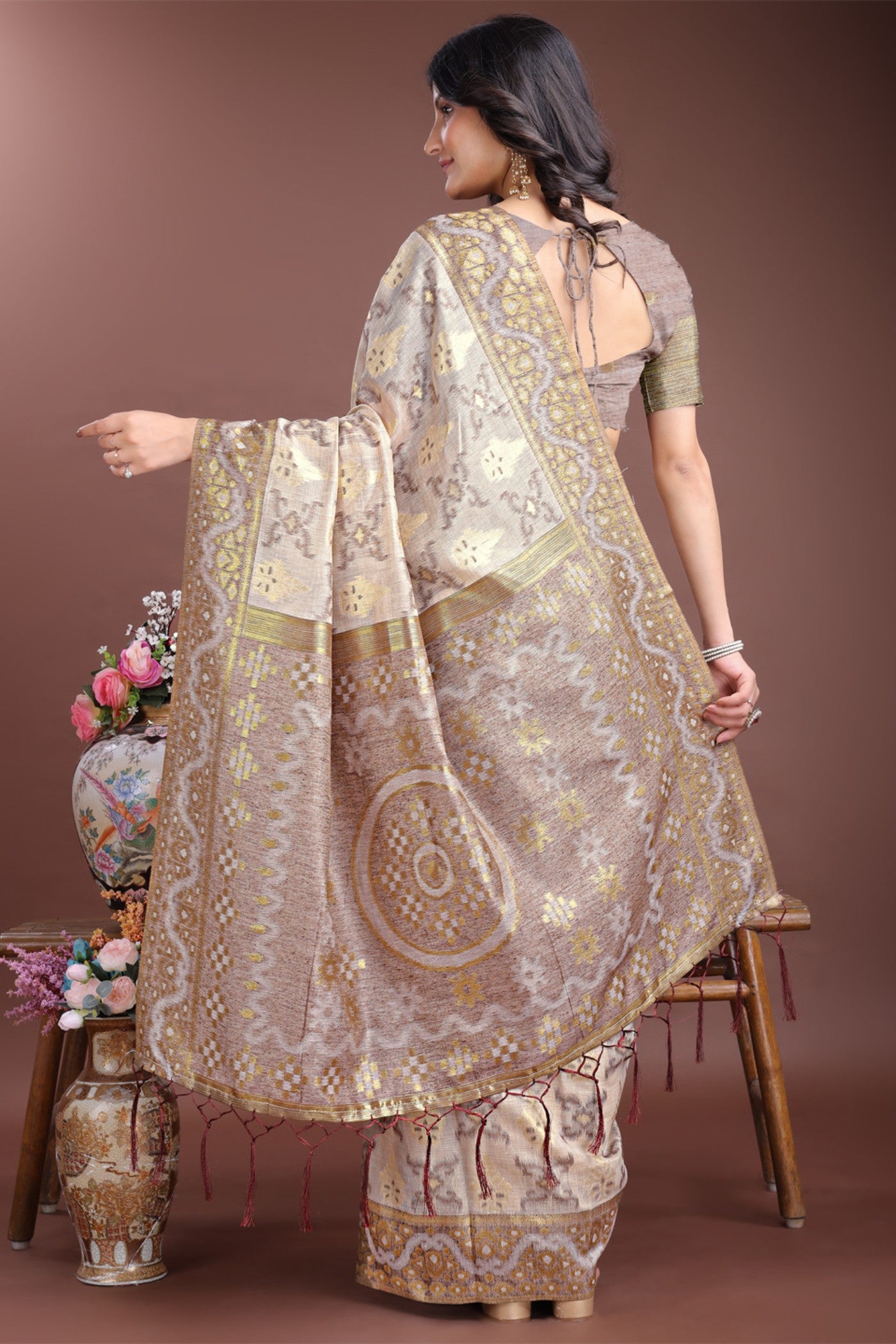 Buy MySilkLove Shark Grey Linen Cotton Saree Online