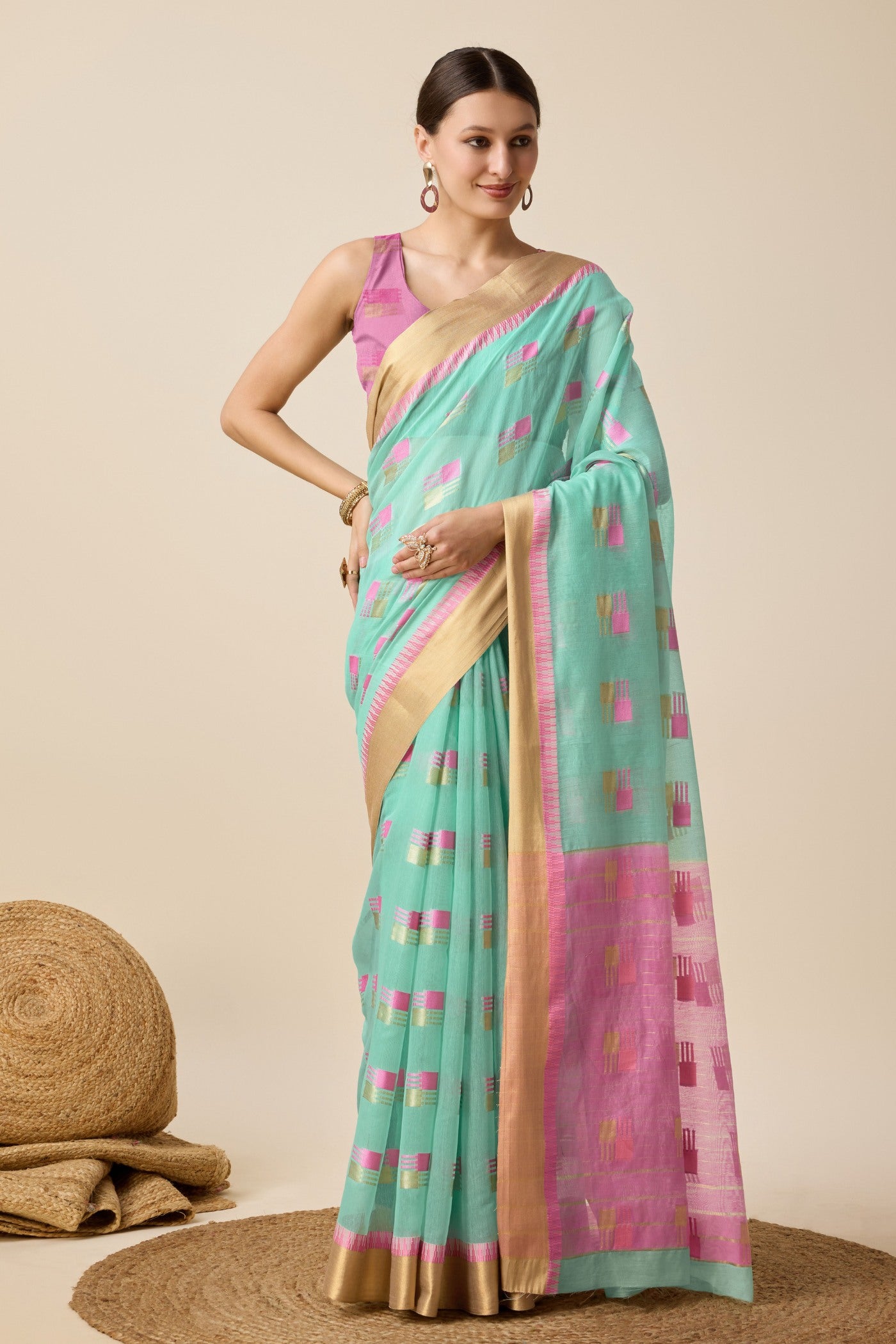 Buy MySilkLove Petwer Blue Cotton Soft Silk Saree Online