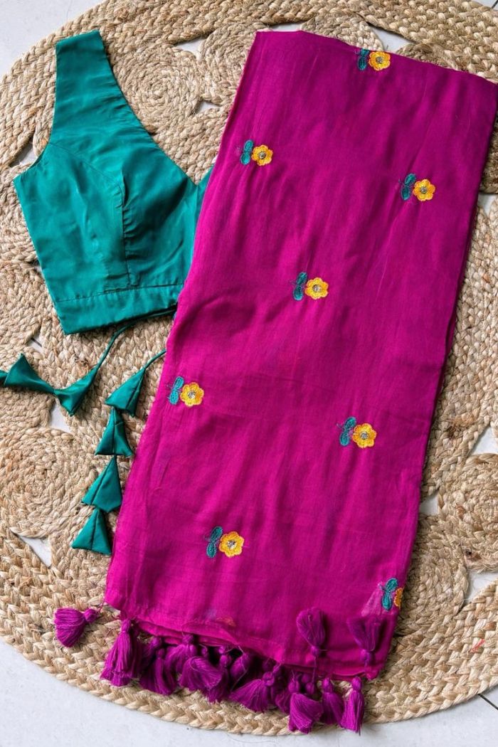 Buy MySilkLove Rose Pink Mul Mul Cotton Saree Without Blouse Online