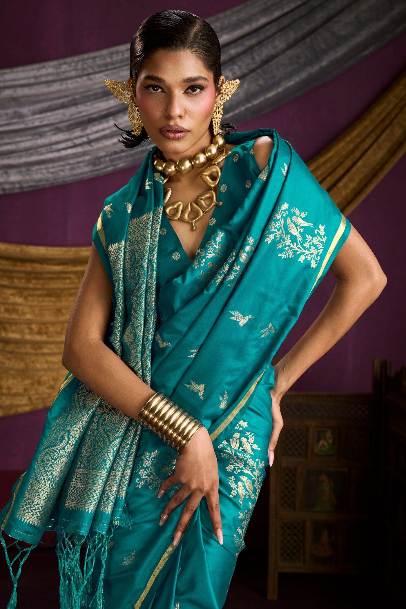 Buy MySilkLove Spring Green Handloom Satin Silk Saree Online