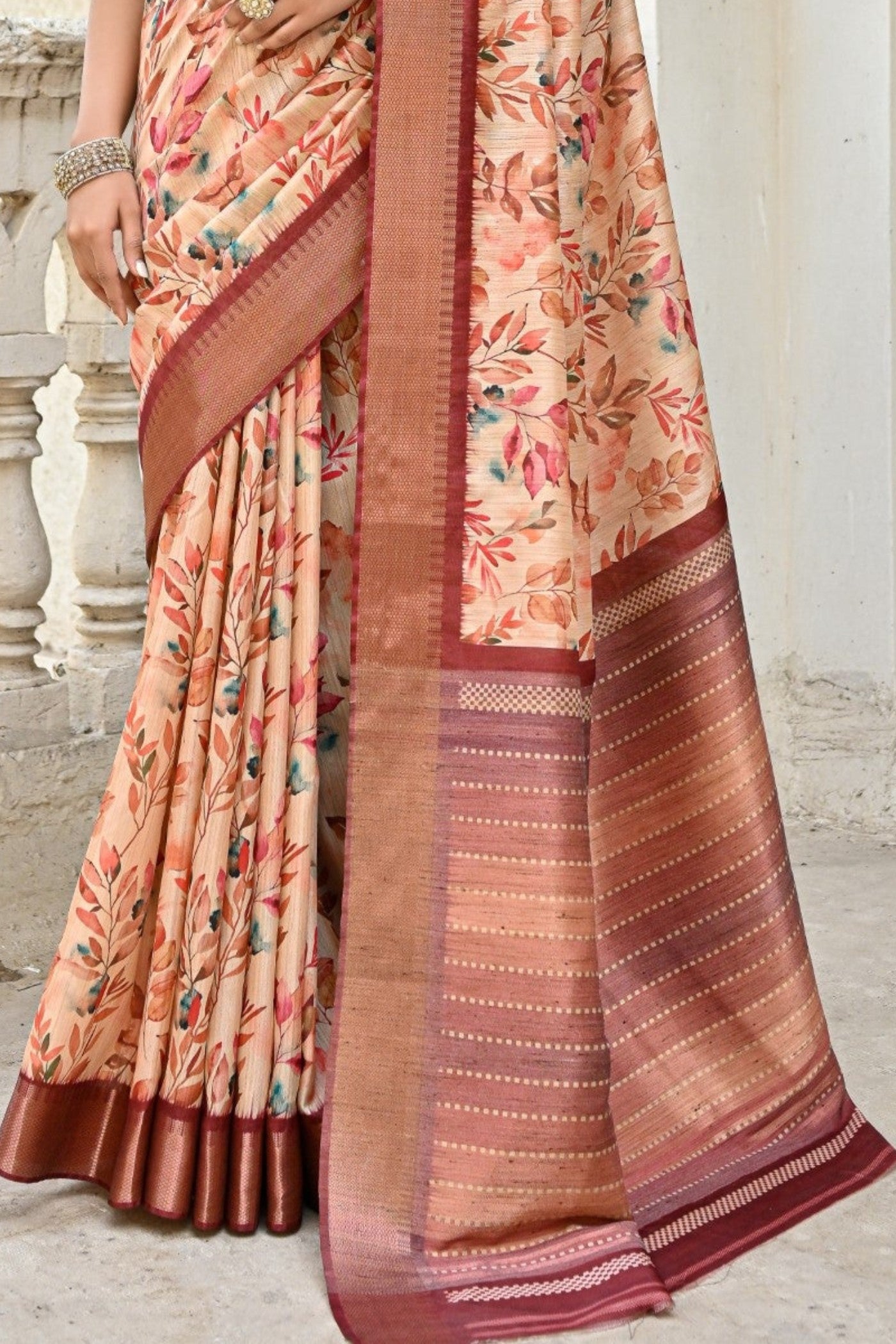 Buy MySilkLove Contessa Brown Tussar Printed Silk Saree Online