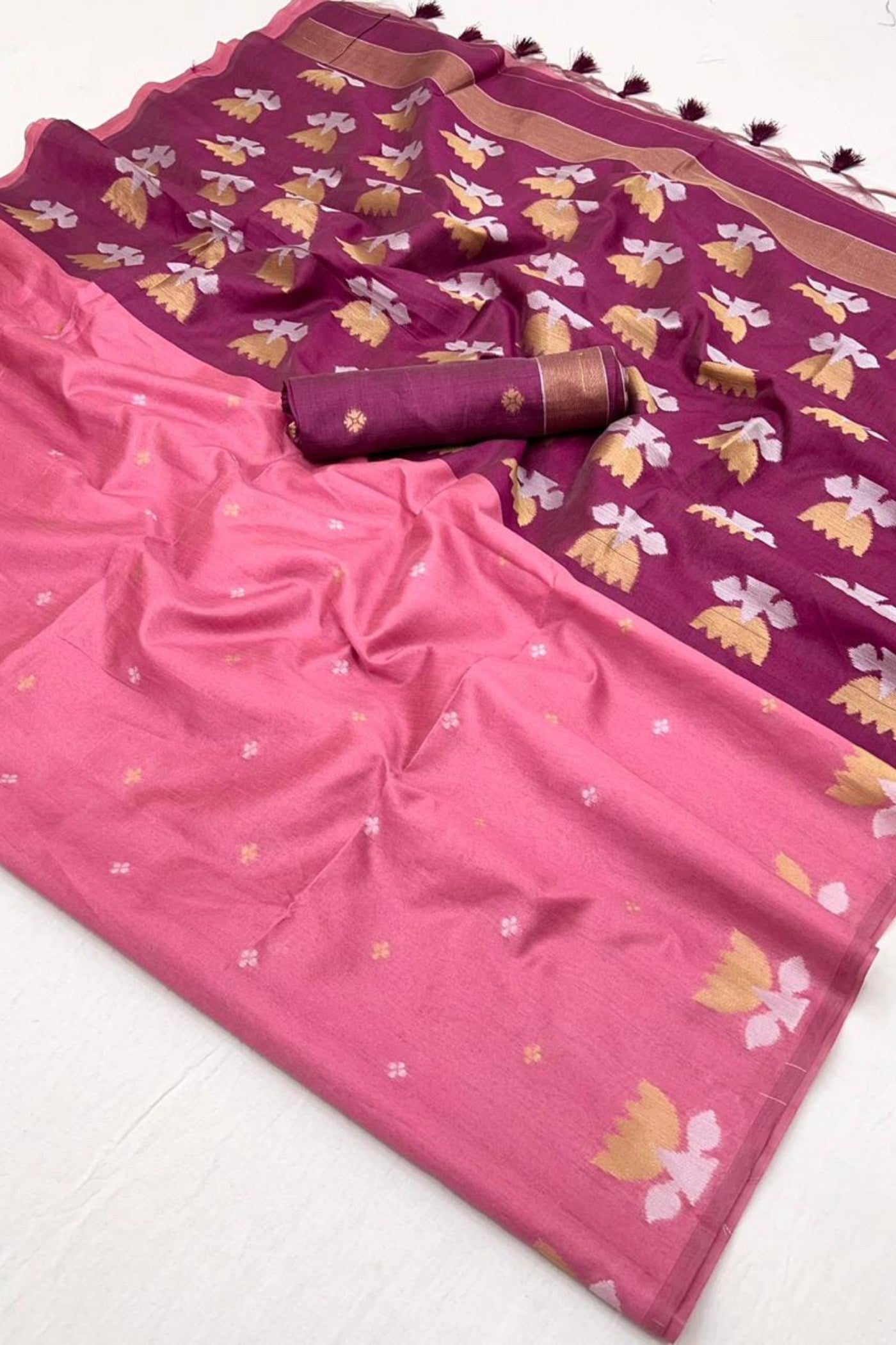 Buy MySilkLove Blush Pink Tussar Handloom Silk Saree Online