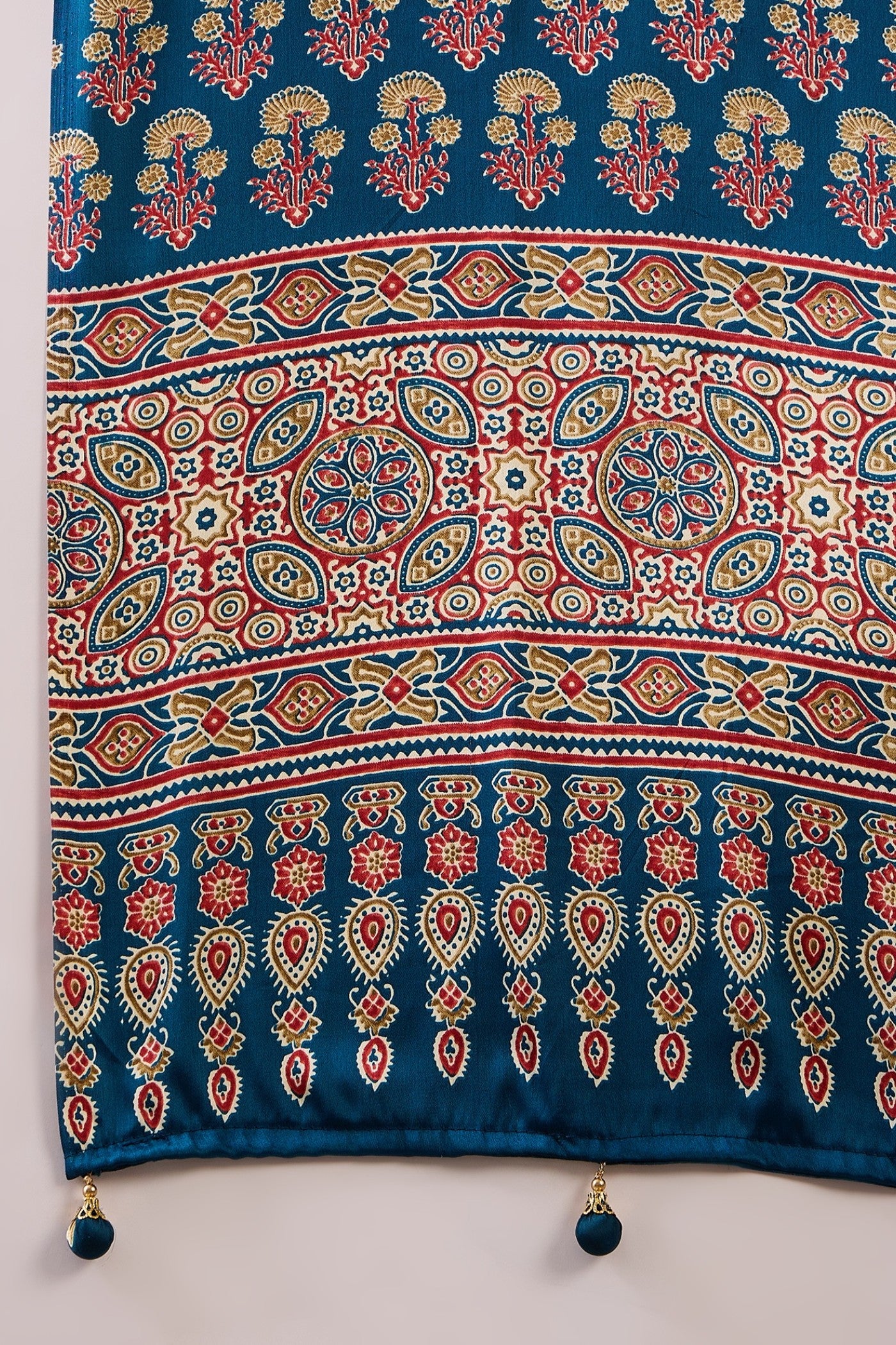 Buy MySilkLove James Blue Printed Satin Gaji Silk Saree Online