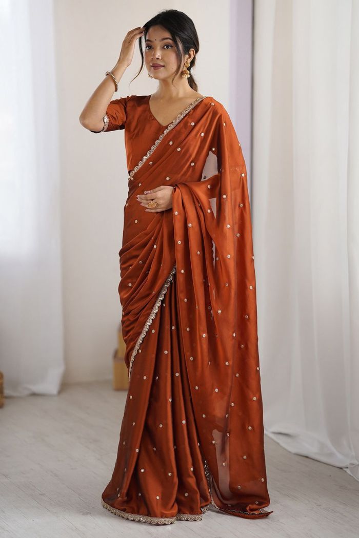 Buy MySilkLove Smashed Pumpkin Orange Georgette Partywear Saree Online
