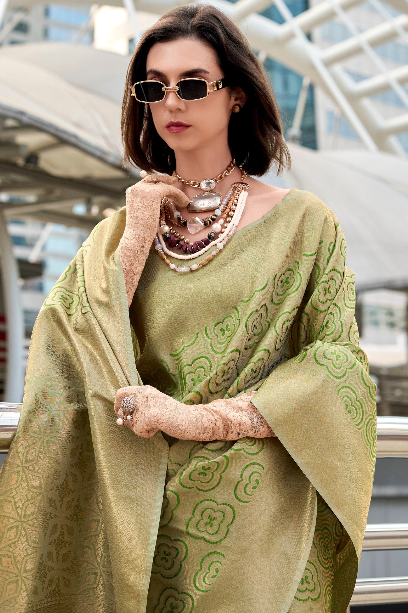 Buy MySilkLove Lime Green Handloom Kanjivaram Saree Online