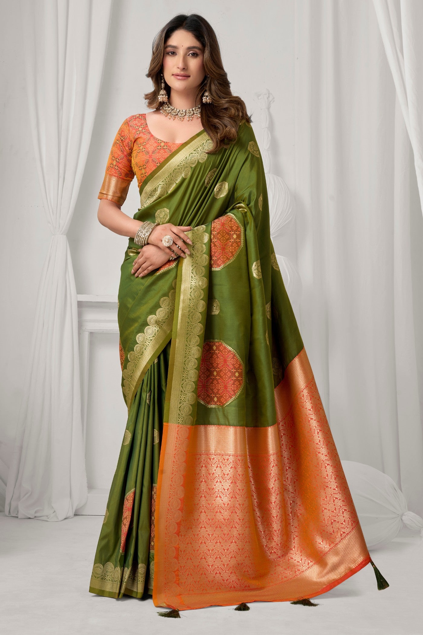 Buy MySilkLove Apple Green Woven Banarasi Soft Silk Saree Online