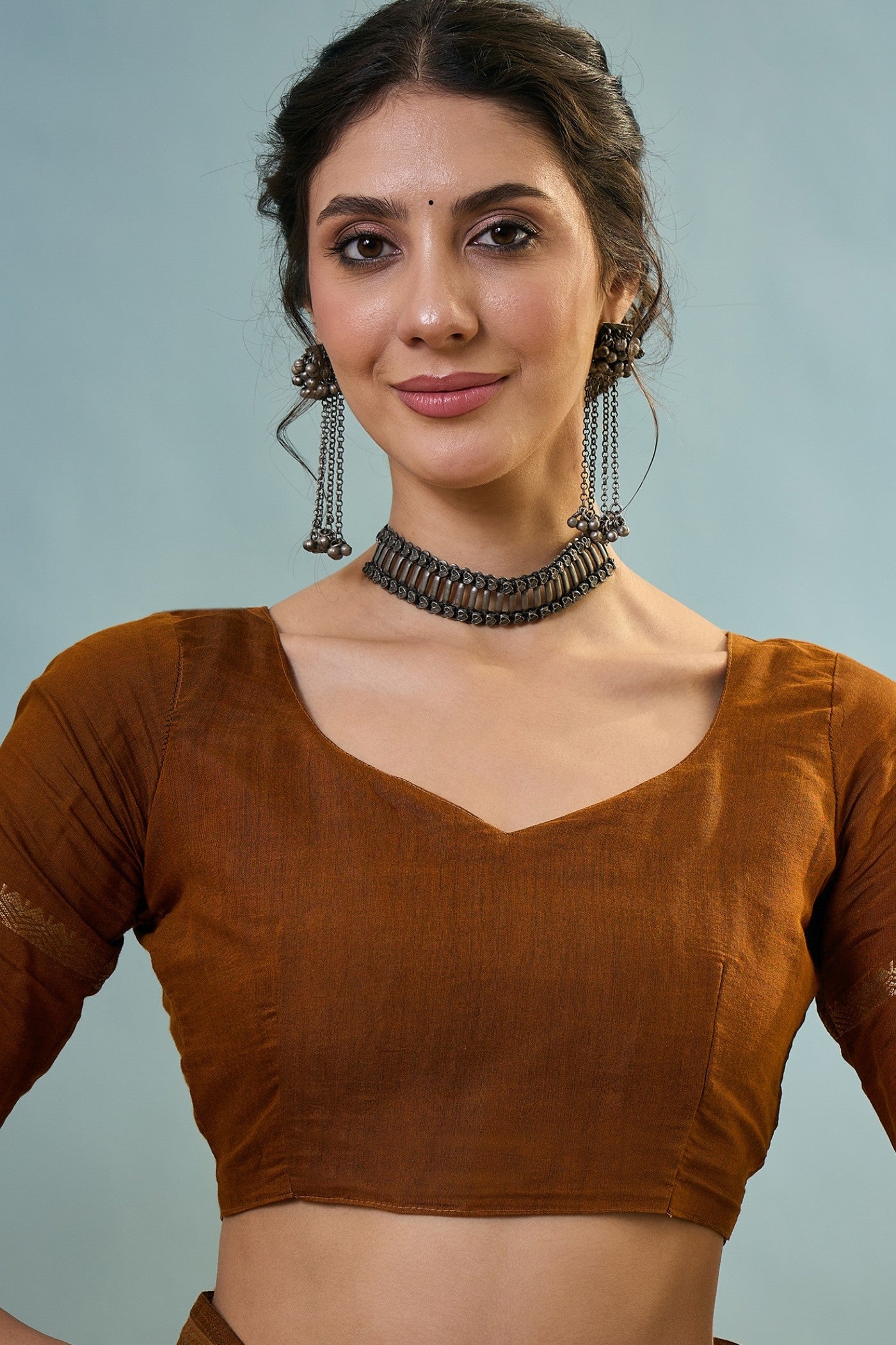 Buy MySilkLove Tawny Brown Woven Cotton Saree Online