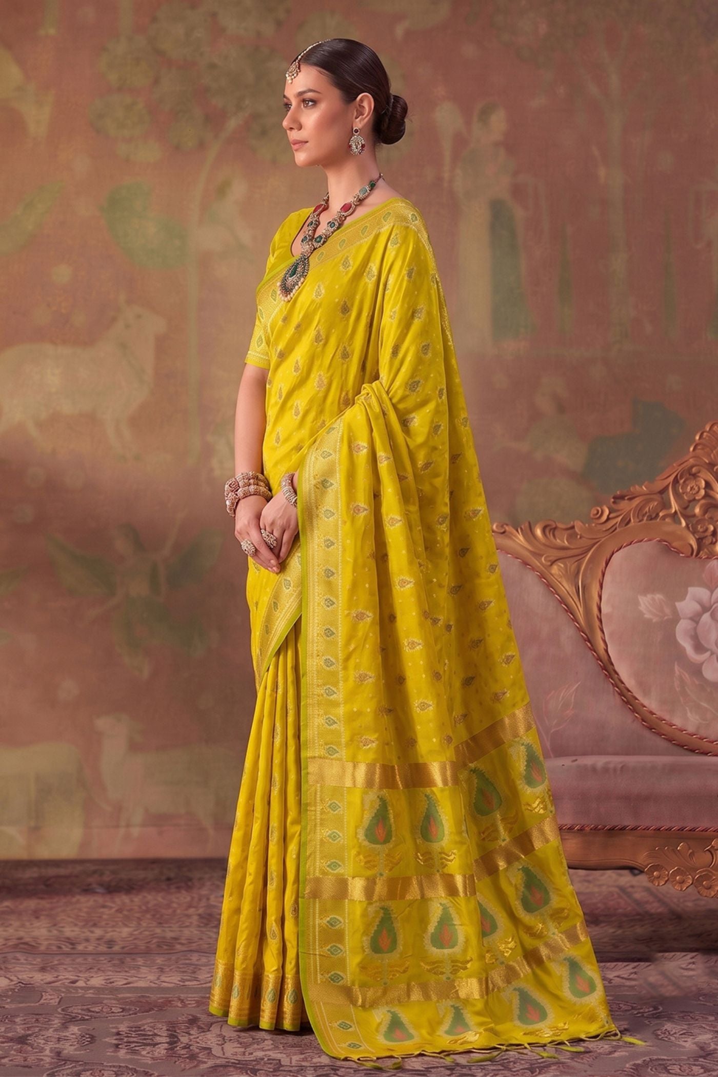 Buy MySilkLove Haldi Yellow Woven Banarasi Soft Silk Saree Online