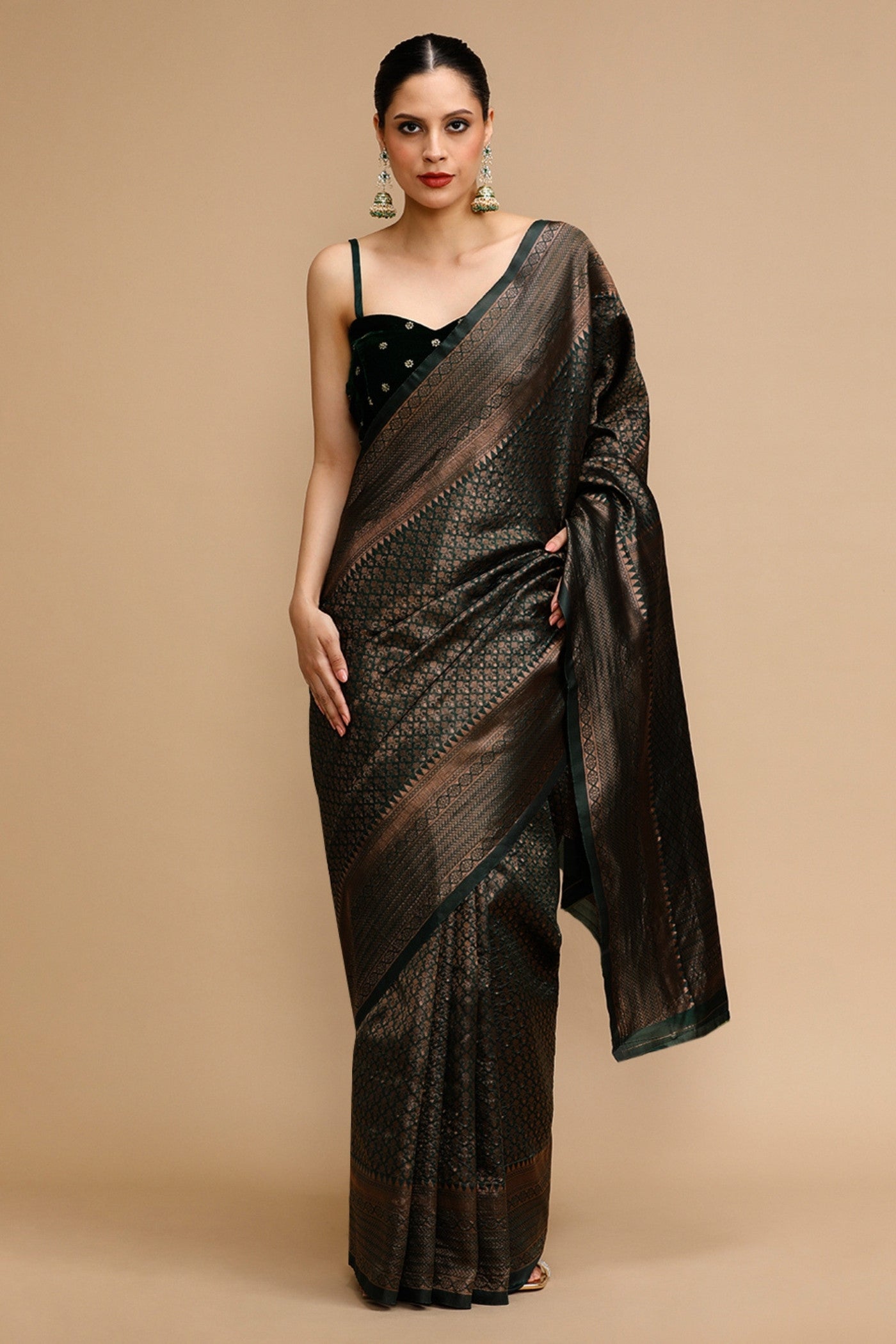 Buy MySilkLove Juniper Green Woven Jacquard Lichi Silk Saree Online