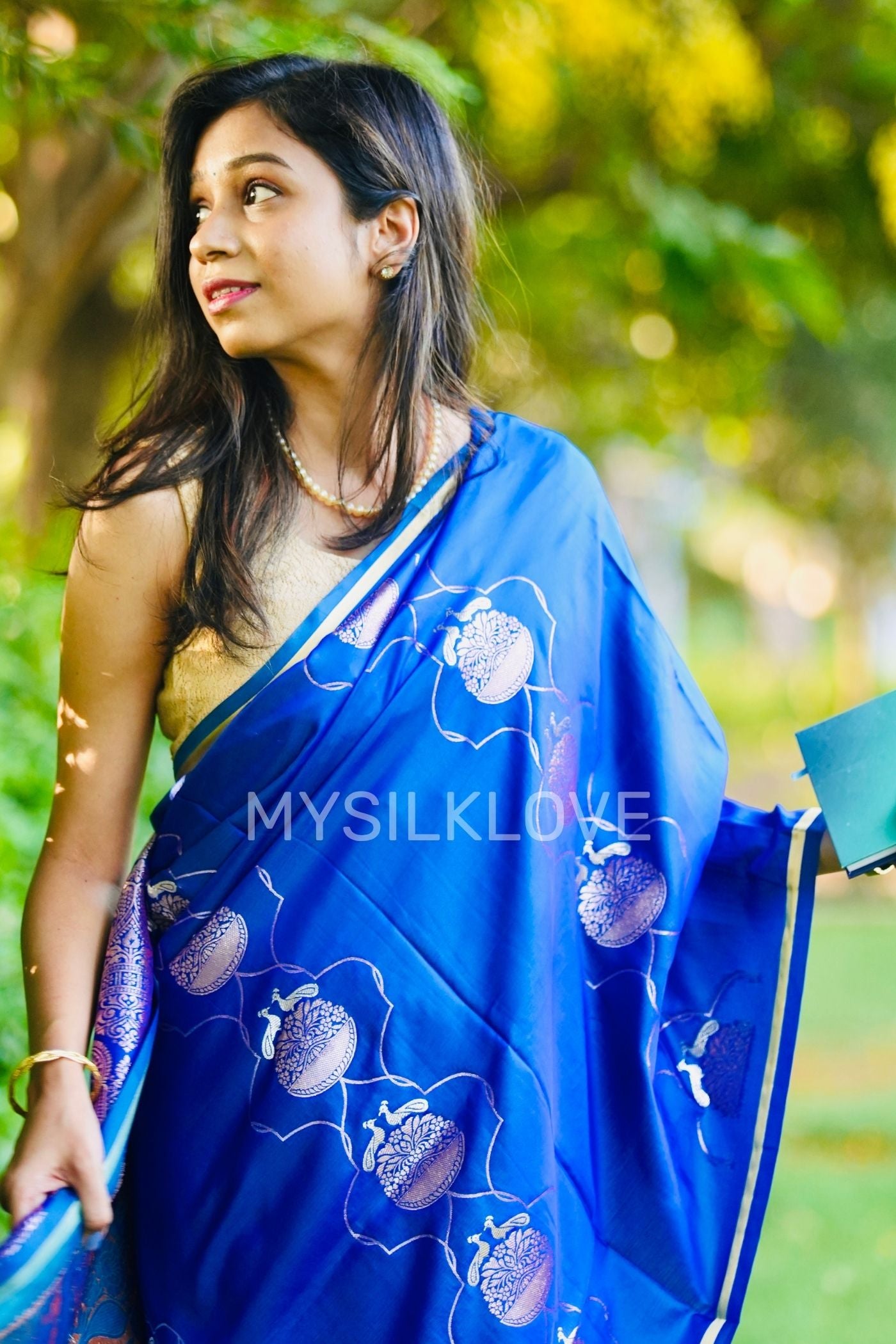 MySilkLove Royal Blue Handloom Satin Silk Saree