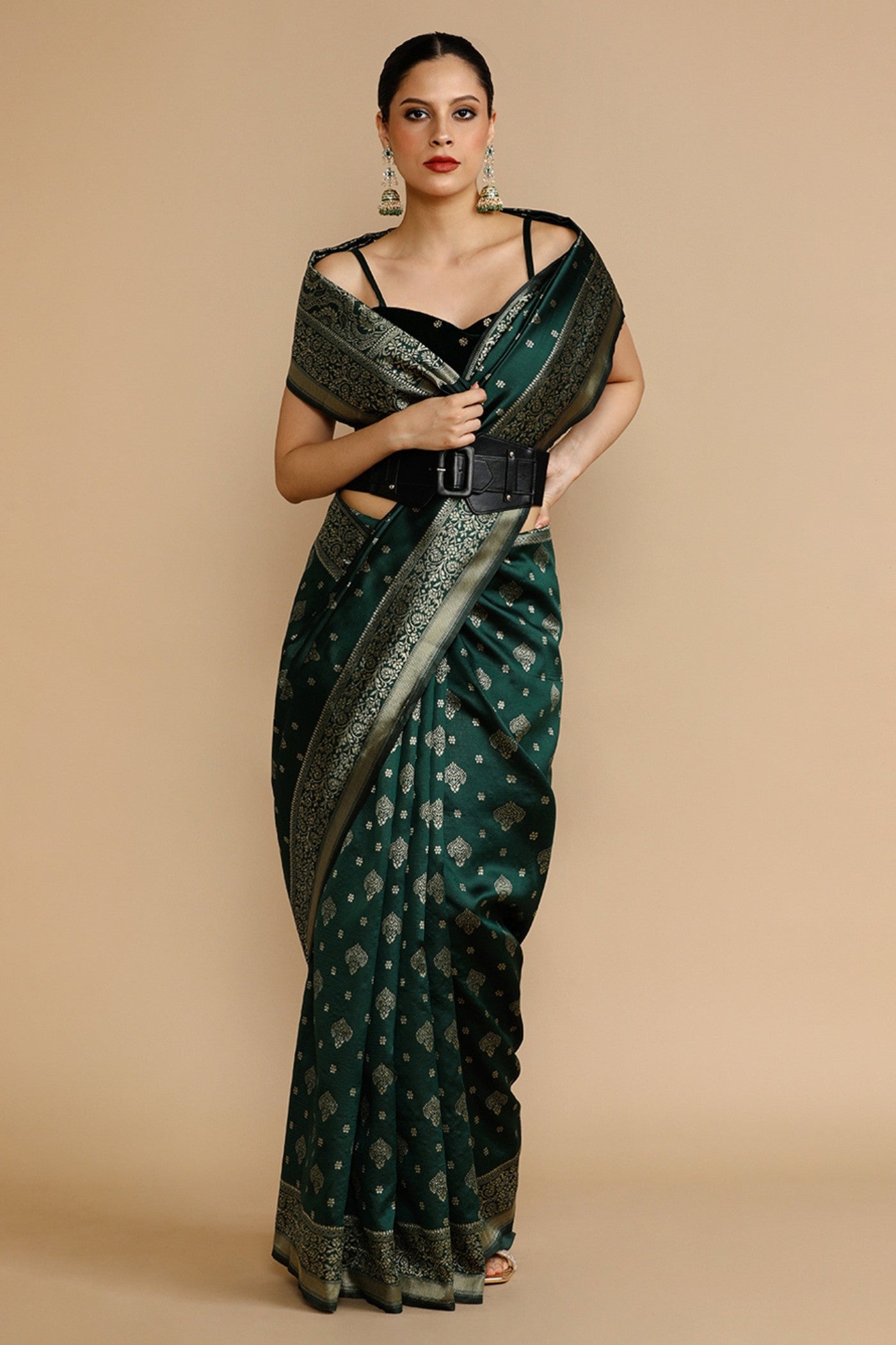 Buy MySilkLove Hunter Green Woven Jacquard Lichi Silk Saree Online