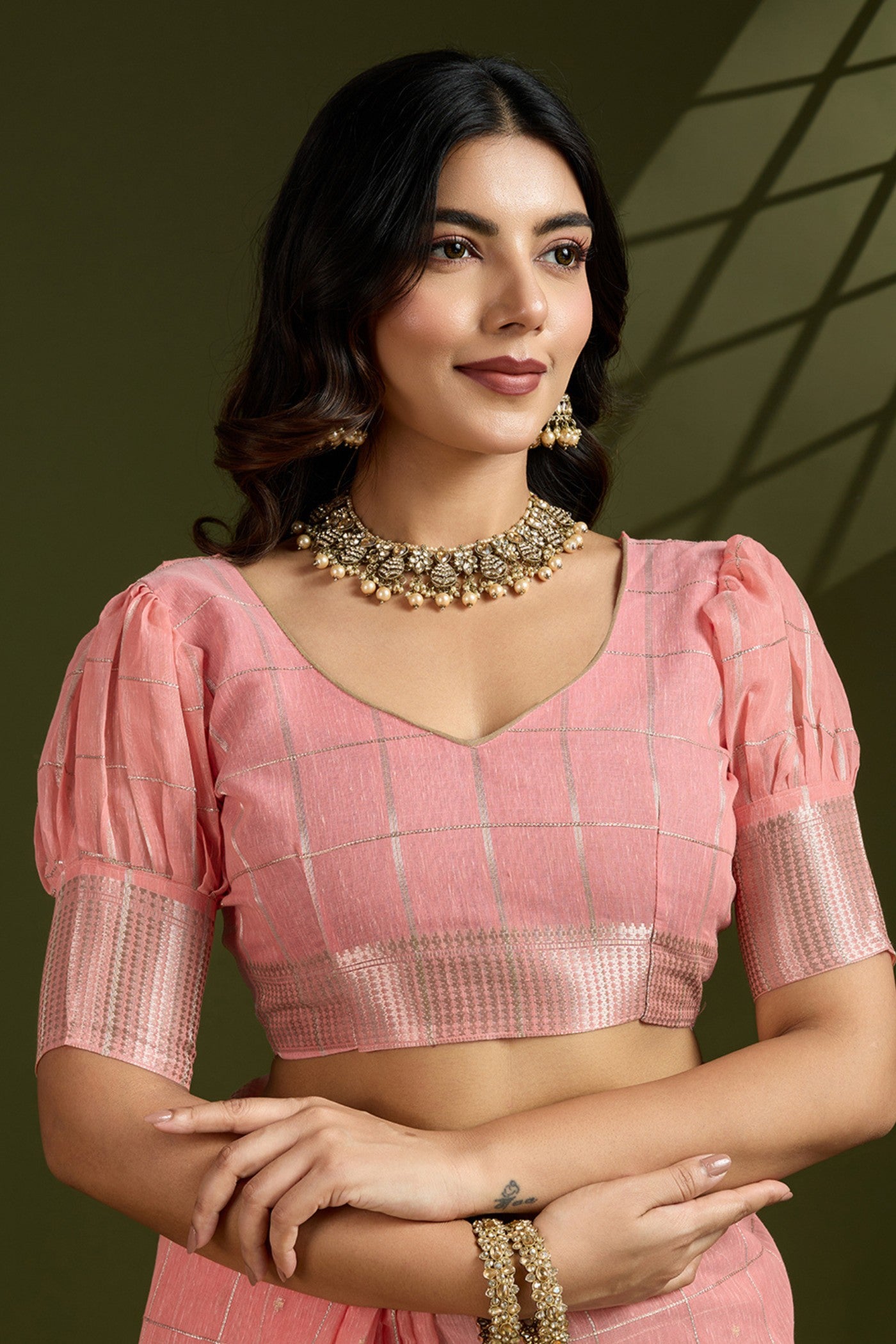 Buy MySilkLove Peach Bud Woven Tissue Linen Saree Online